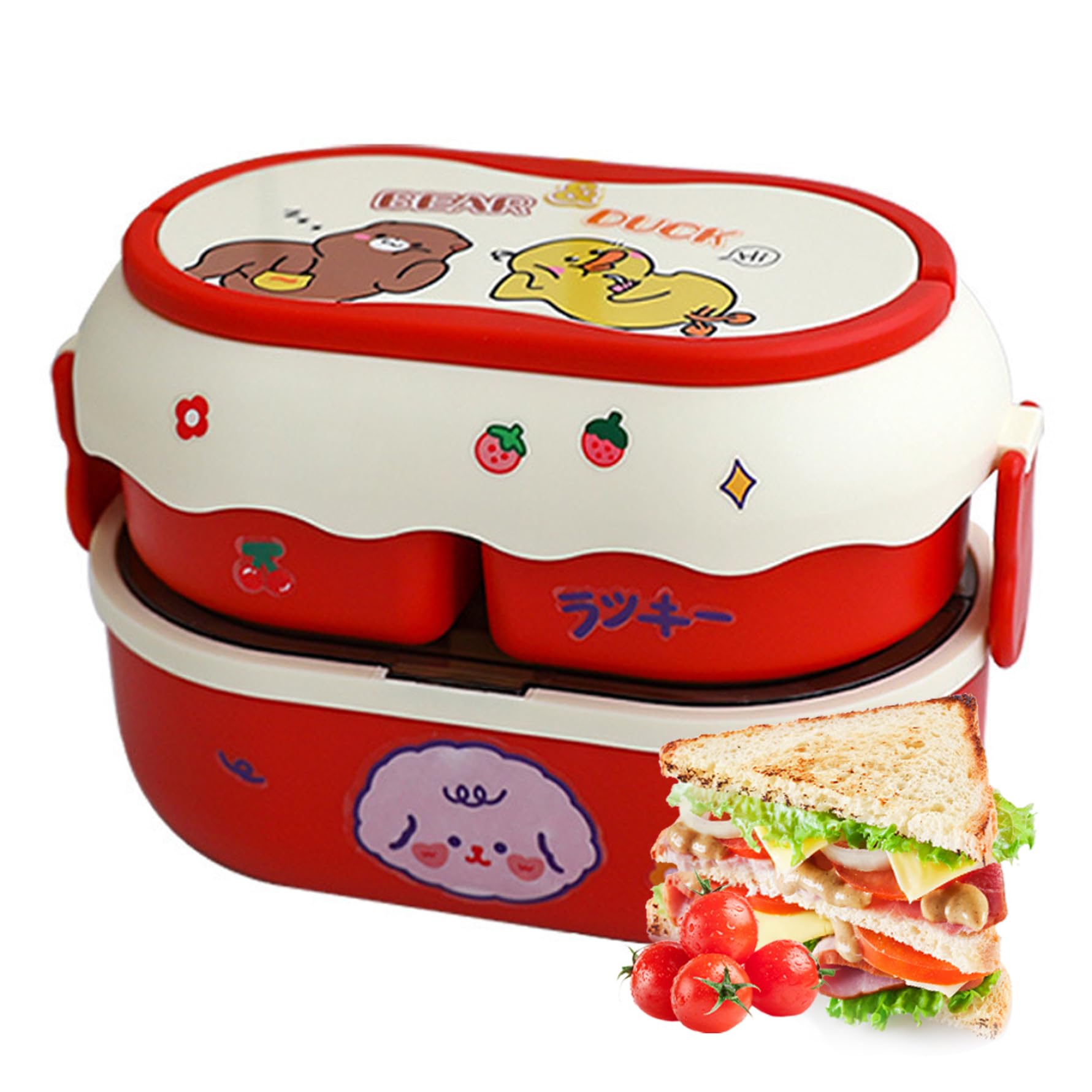 Sjfbebsy Cute Bento Box Reusable Lunch Box, Outdoor Picnic Meal Prep Containers for Kids Adults Red, Lunch Container
