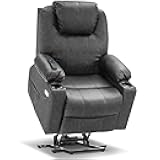 Electric Power Lift Recliner Chair Sofa with Massage and Heat for Elderly, 3 Positions, 2 Side Pockets, and Cup Holders, USB Ports, Faux Leather 7040 (Grey, Medium)