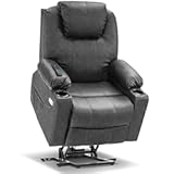 Electric Power Lift Recliner Chair Sofa with Massage and Heat for Elderly&comma; 3 Positions&comma; 2 Side Pockets&comma; and Cup Holders&comma; USB Ports&comma; Faux Leather 7040 &lpar;Grey&comma; Medium&rpar;