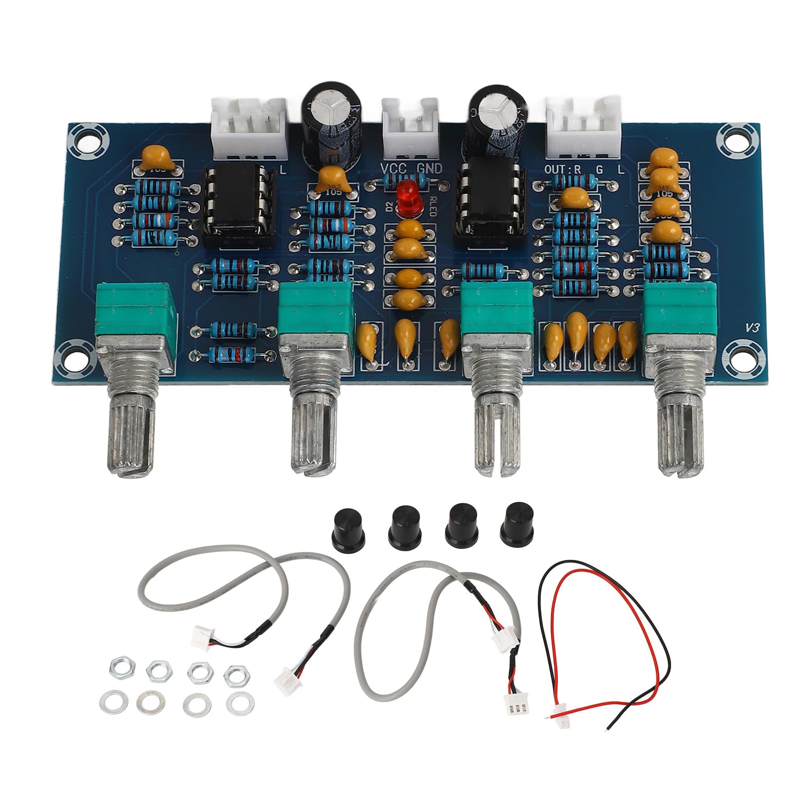 Preamplificatore a Doppio Canale NE5532 Regolazione Bassi Medio-Alti DC 12V-24V