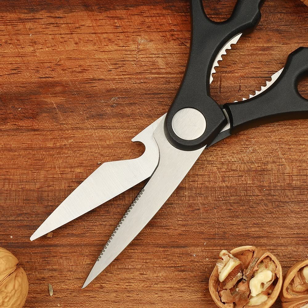 Forbici da Cucina, Forbici da Cucina in Acciaio Inox Multiuso per Carne e Pesce, Forbici da Barbecue (Nere)