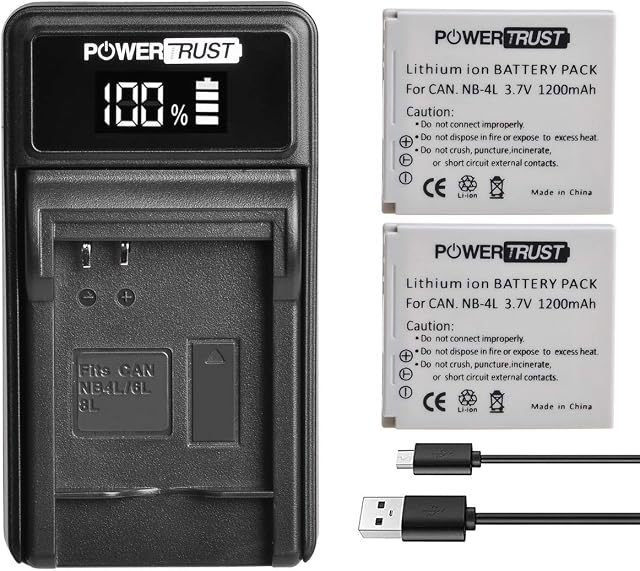 PowerTrust 2x NB-4L NB 4L Battery and Charger for Canon IXUS 255 HS, IXUS 230 HS, IXUS 220 HS, ELPH 300 HS, IXUS 130, IXUS 115 HS, IXUS 117 HS, IXUS 100 IS, TX1, IXUS 120 IS,SD960 IS, SD750