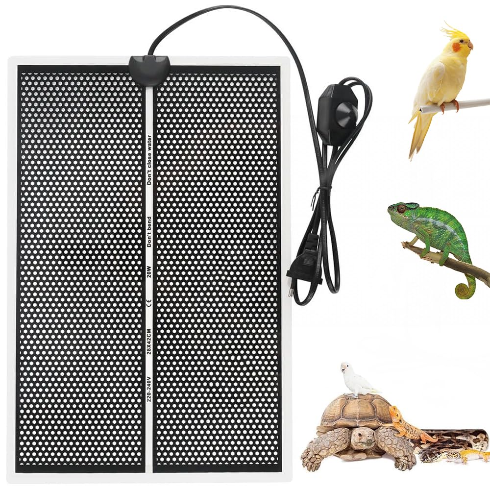 Manta Calefactora para Reptiles, 20W Manta Térmica para Reptiles, Alfombrilla Térmica para Reptiles Calentador Ajustable, Manta Termica Terrario, para Lagarto, Serpiente, Tortuga (42 x 28 cm)