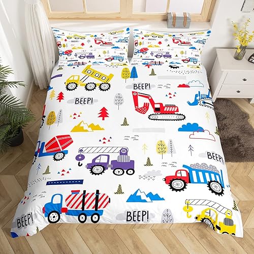 Miniatura 3 de Juego de funda de edredón de camión de construcción para niños, tamaño matrimonial, juego de ropa de cama de automóviles de dibujos animados para