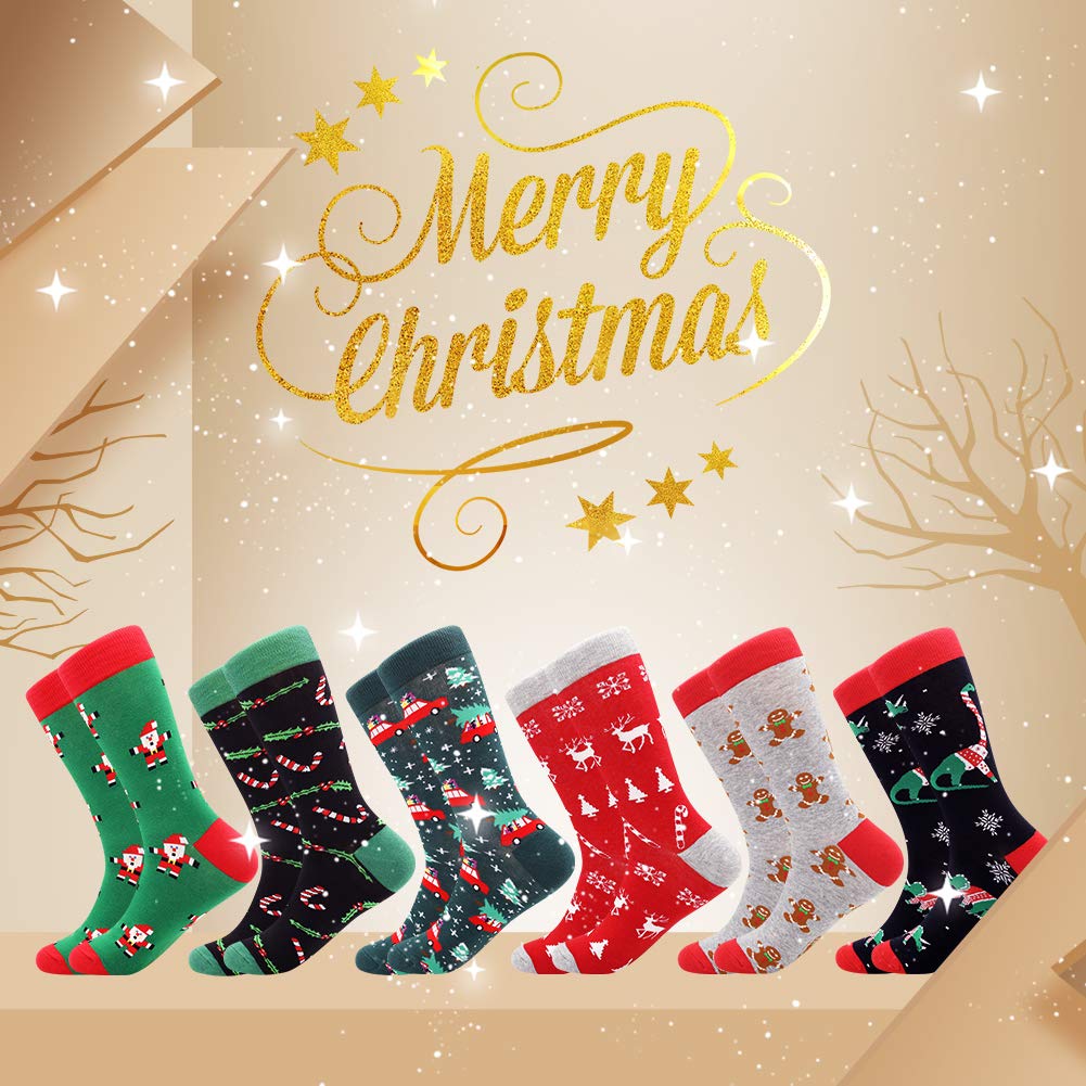 BISOUSOX Calze di Natale Uomo Donna 6 pairs Christmas Socks Regalo di Natale in Cotone Calzini con Renna di Babbo Natale con Omino di pan di Zenzero Multicolor 39-46