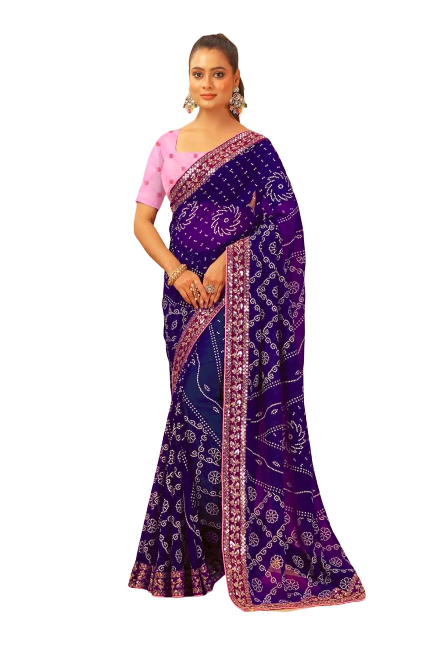 Women's Self Design Printed Graphic Print Bandhani Georgette Saree for Women Ethnic Traditional Saree-image-38