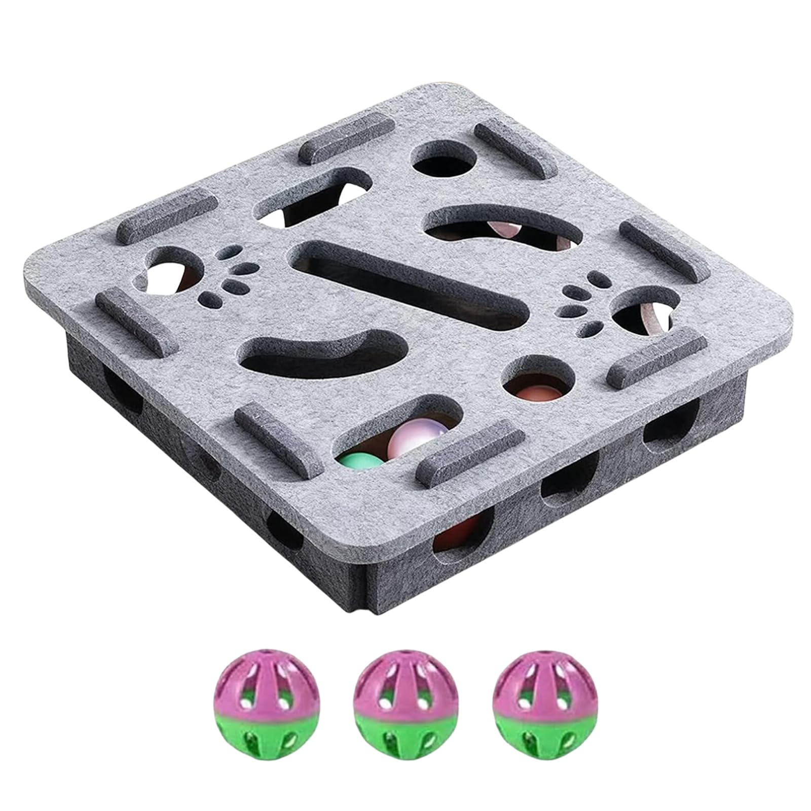 Interactive Cat Scratch Puzzle Enrichment Box, Felt Maze Cat Toy with 3 Bells, Mental Stimulation for Indoor Cats, Nail File Scratching & Puzzle Fun for Kittens and Adult Cats