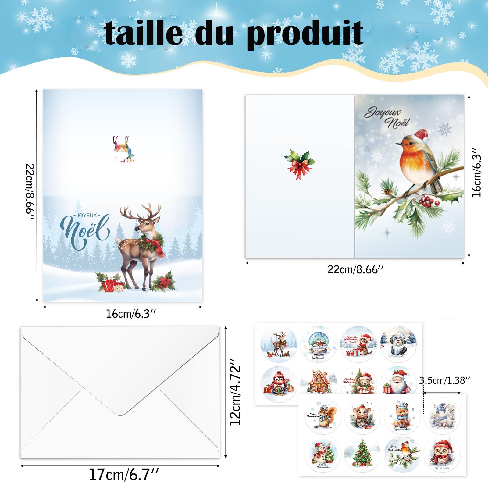 50 Pièces Carte Noel Avec Enveloppe, Ensemble De Noël Pour