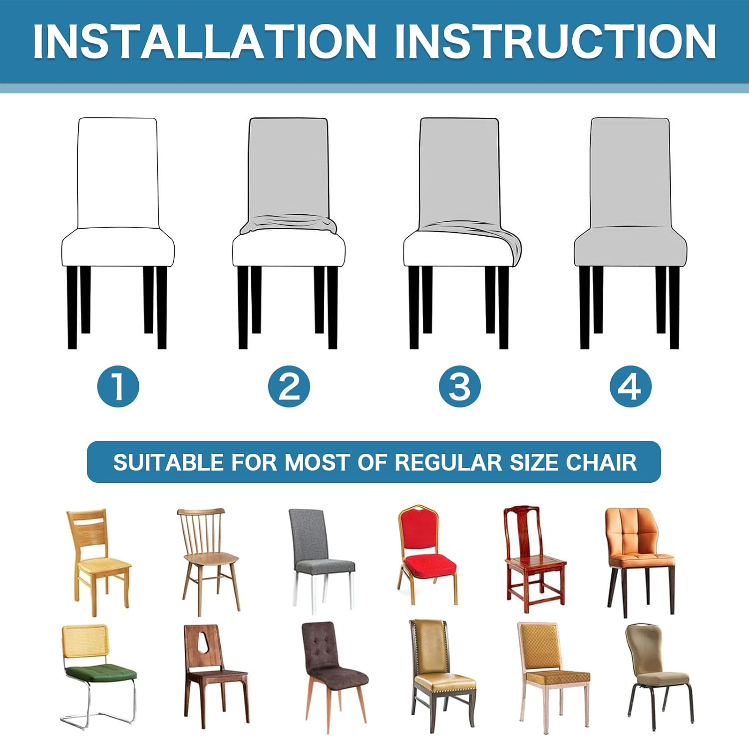 Turquoize Chair Covers for Dining Chairs Soft Chenille Spandex Kitchen Chair Covers/Dining Room Chair Covers Set of 4 with Embroidery Dining Removable Washable Dining Chair Slipcovers, 4 Pack, Gray