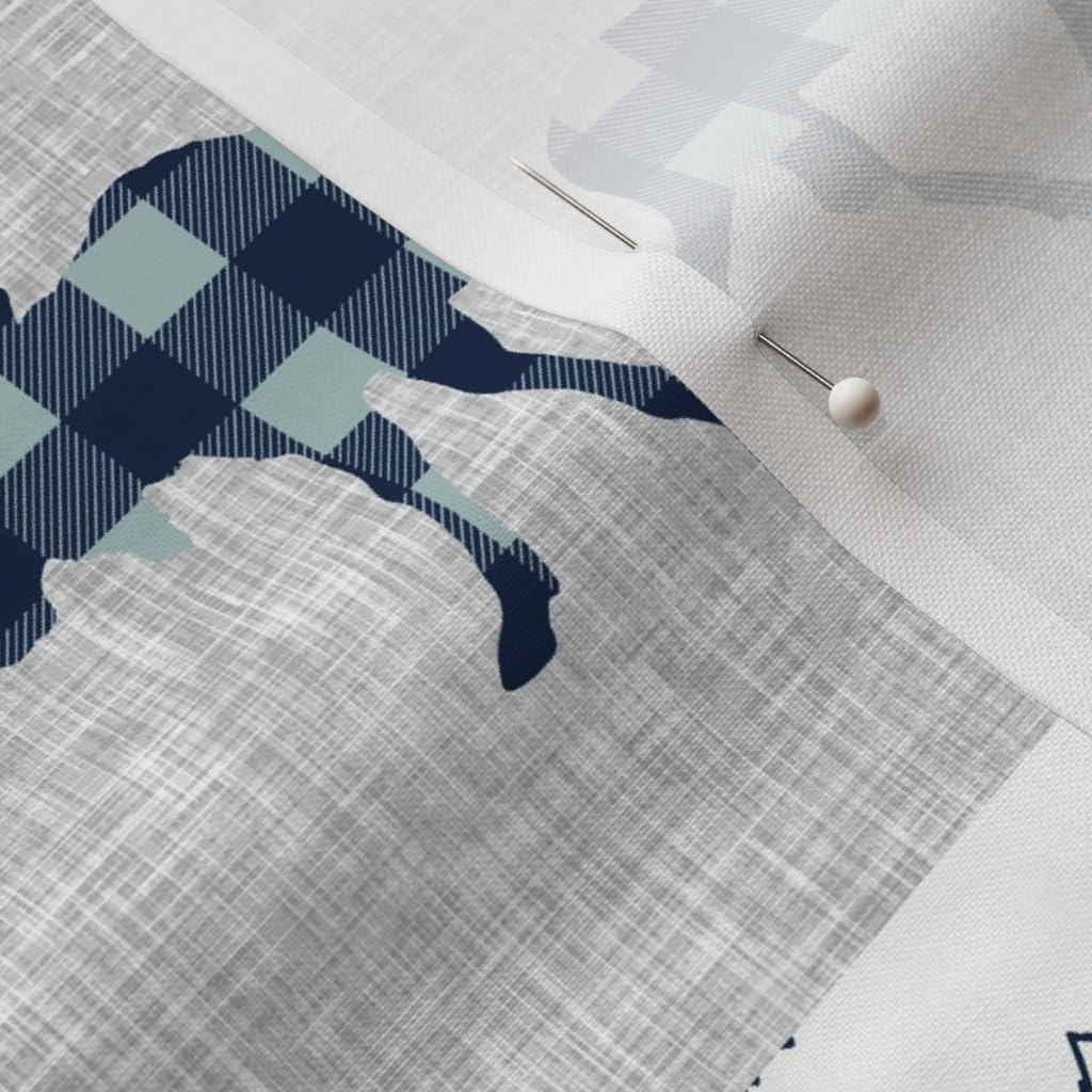 Spoonflower Fabric - Little Man Patchwork Navy Dusty Blue Woodland Cheater Quilt Moose Printed on Petal Signature Cotton Fabric by The Yard - Sewing Quilting Apparel Crafts Decor
