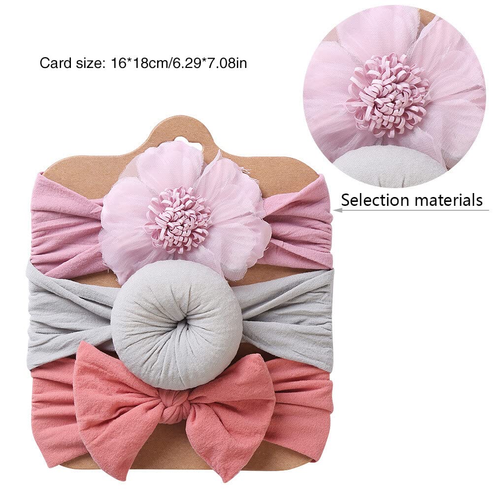 Baby Headbands for Girls, 3 Pack Soft Elastic Flower Hair Bows Hairbands Hair Accessories for Baby Newborn Infant Toddlers Kids Girls