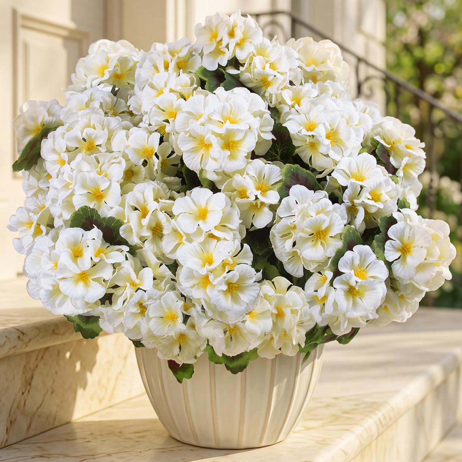 lovemoon 16 Pcs Artificial Geranium Plant Realistic Silk Flowers for Outside UV Resistant Faux Geraniums Flowers for Indoor Outdoor Home Garden Office Decoration (16, Red)