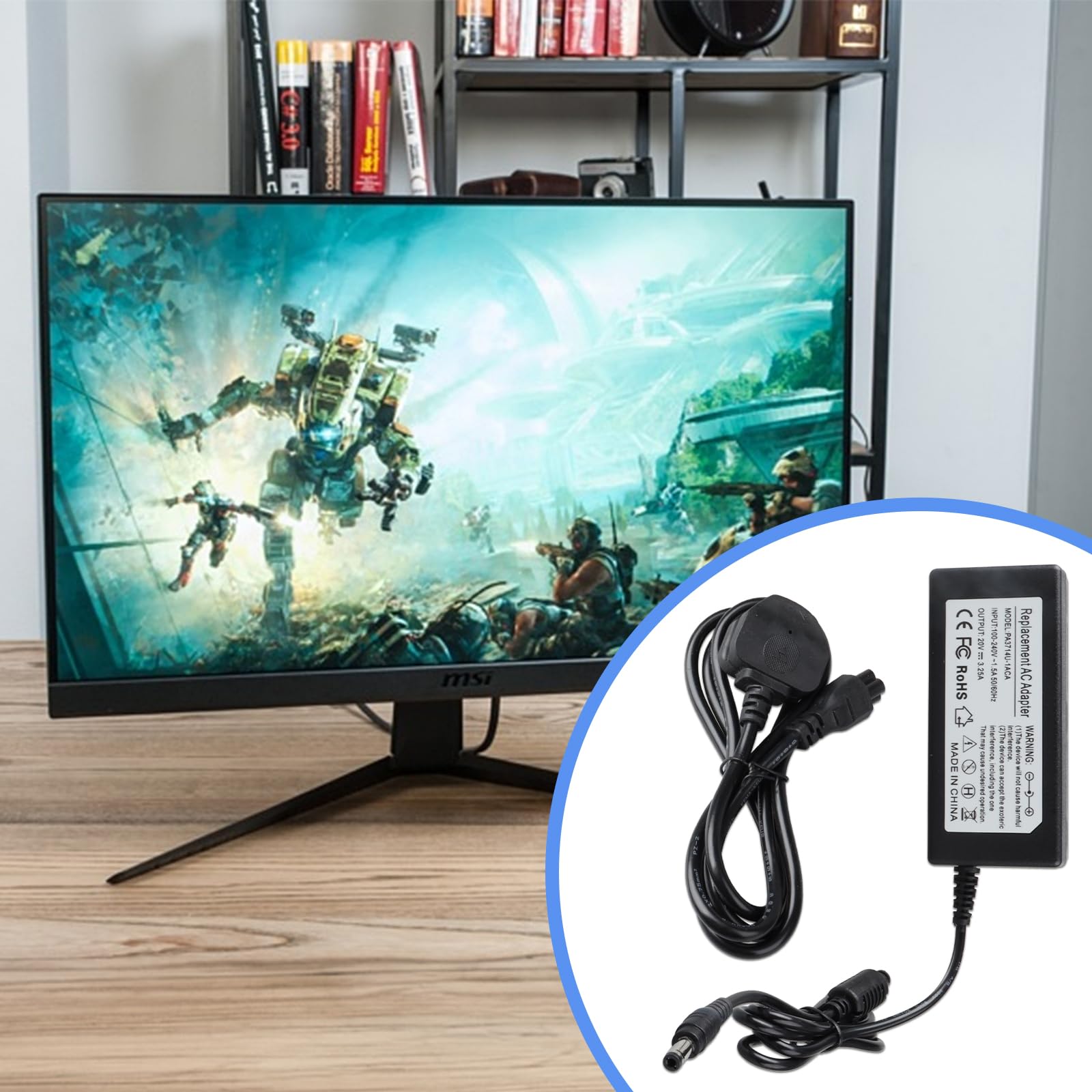 Alimentation MXJFYY 20 V 3,25 A pour Moniteur MSI, Chargeur pour Moniteur de Jeu MSI Optix G271 G272 G241 G241V G2422 G2412 G24C6 G27C5 G24C4 G27C6 G32C4 G32CQ4 ADPC2045 MAG274QFR MAG342CQR G24 G27