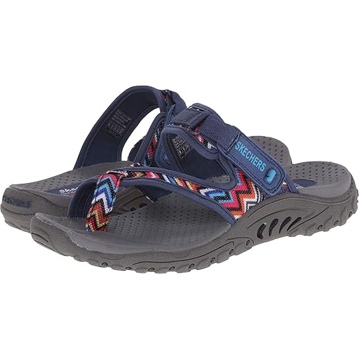 Skechers Women's Reggae Zig Swag Flip Flop,Black/Multi,6 M US