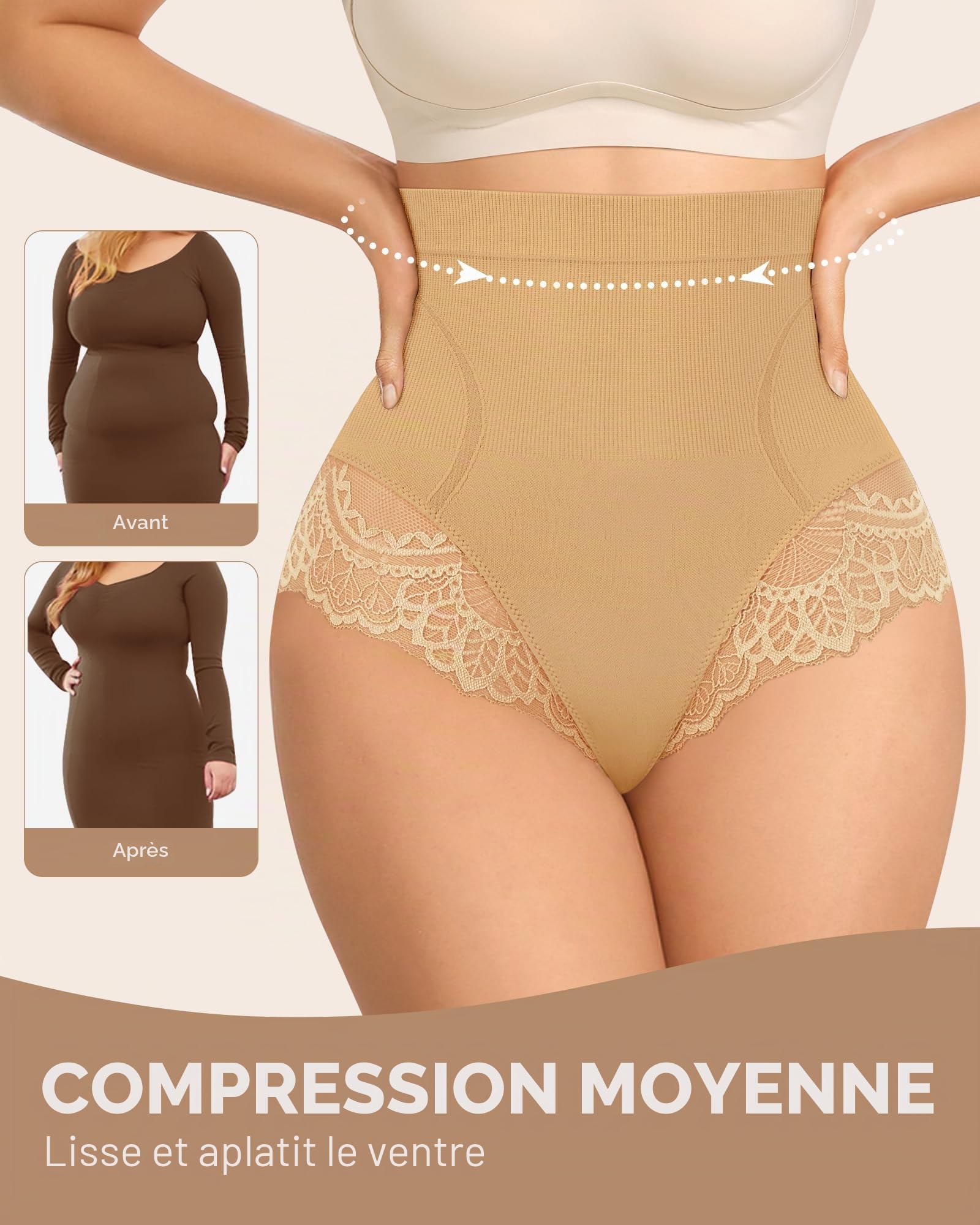 Lot de 4 Taille Haute Gainantes Culotte Femme Slip Ventre Plat Respirant et Doux Couverture Complète Elasticité