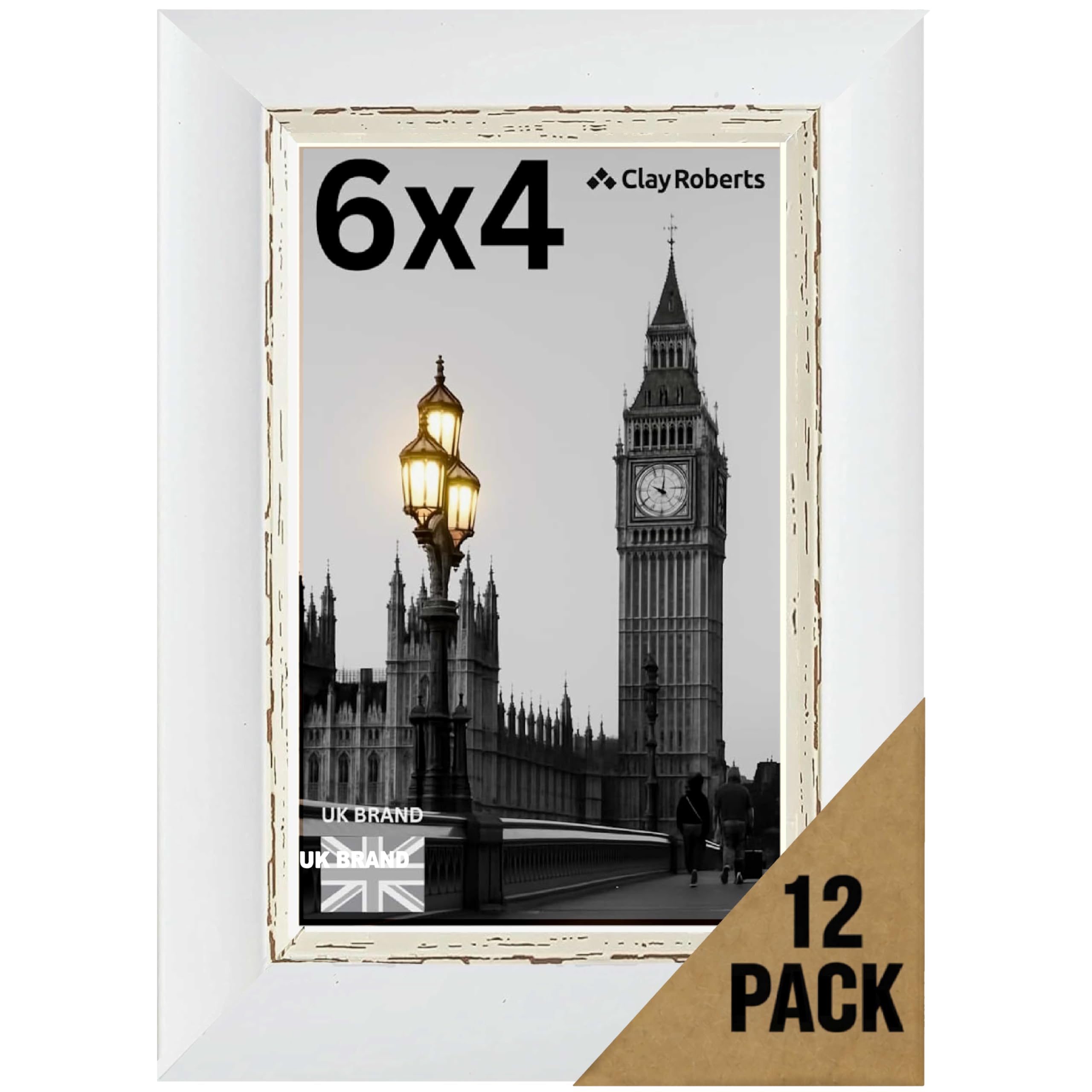 6x4 White Vintage Photo Frame Picture Frame, Freestanding and Wall Mount, 10x15cm, 4x6 Frame for Wall Collage Display, Shelf and Staircase, Home or Gift.