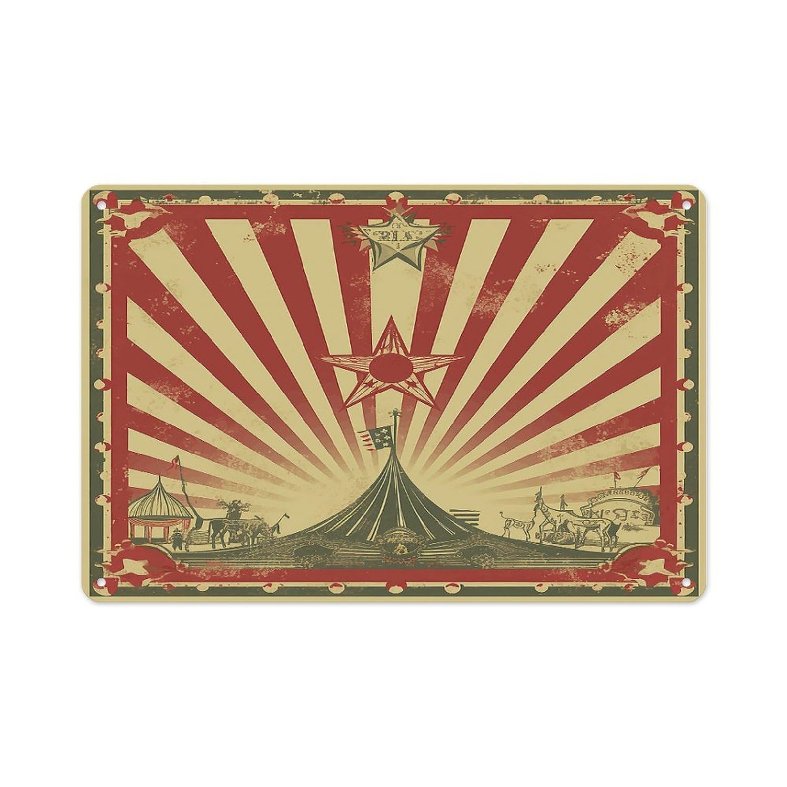 VstaDank Metal Aluminum Vintage Circus Background Sign Wall Decor Vintage Metal Sign Plaque Boho Wall Hanging Decor Sublimation Picture Panel Personalized Plaque Poster 8x12in