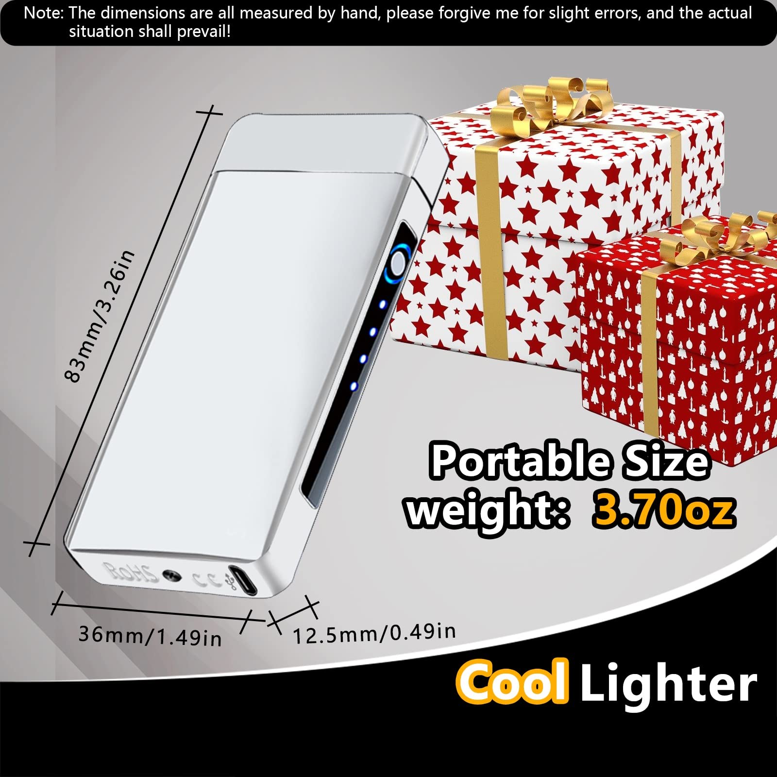 Accendino elettrico a doppio arco al plasma con indicatore LED della batteria, accendino ricaricabile USB, confezione regalo (argento)
