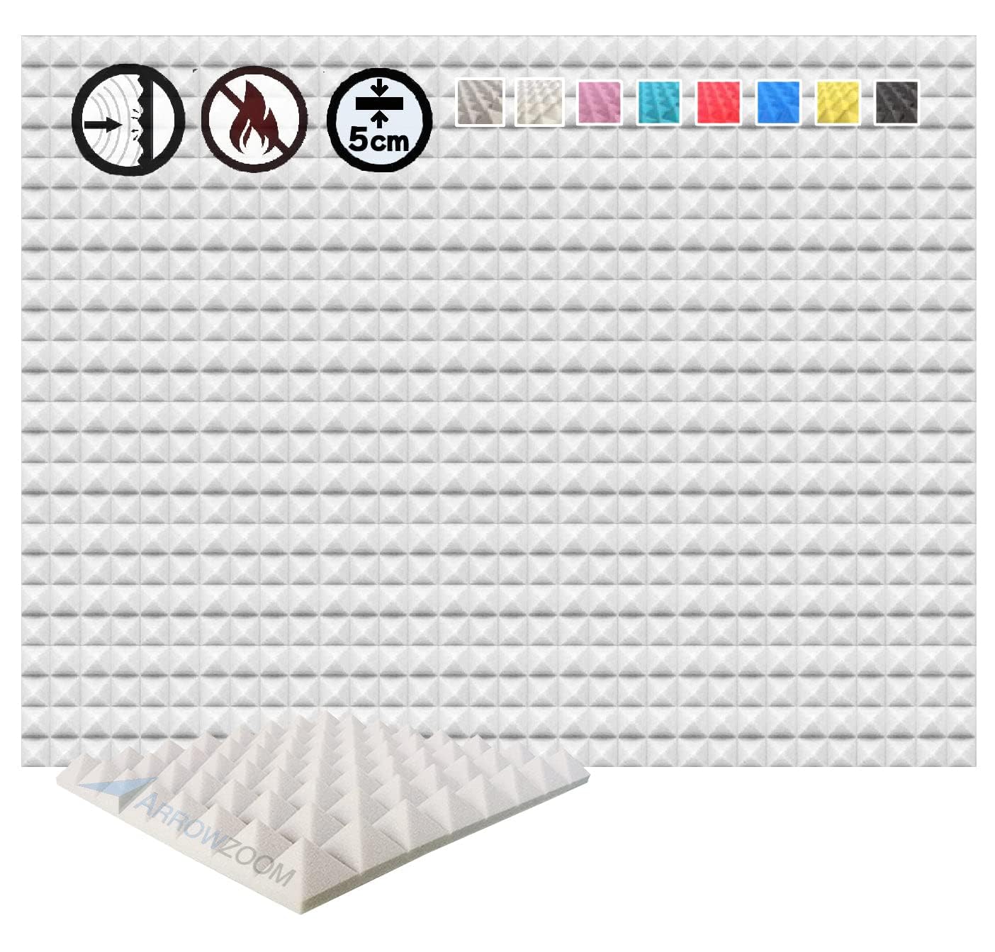 Acoustic Foam Panels 24 Pack Pyramid Sound Absorbing Foam Tiles 25x25x5cm, High Density Studio Acoustic Panels for Echo Reduction, Recording, Gaming, Home Office Wall Treatment , 1034 Black — view 21