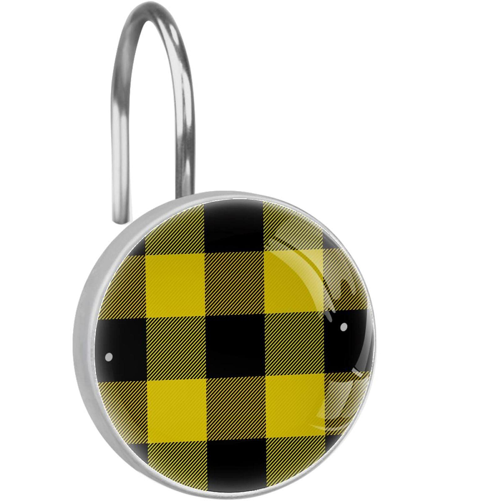 Crochets rideau de douche inox noir et jaune | Lot de 12 anneaux inoxydables salle de bain
