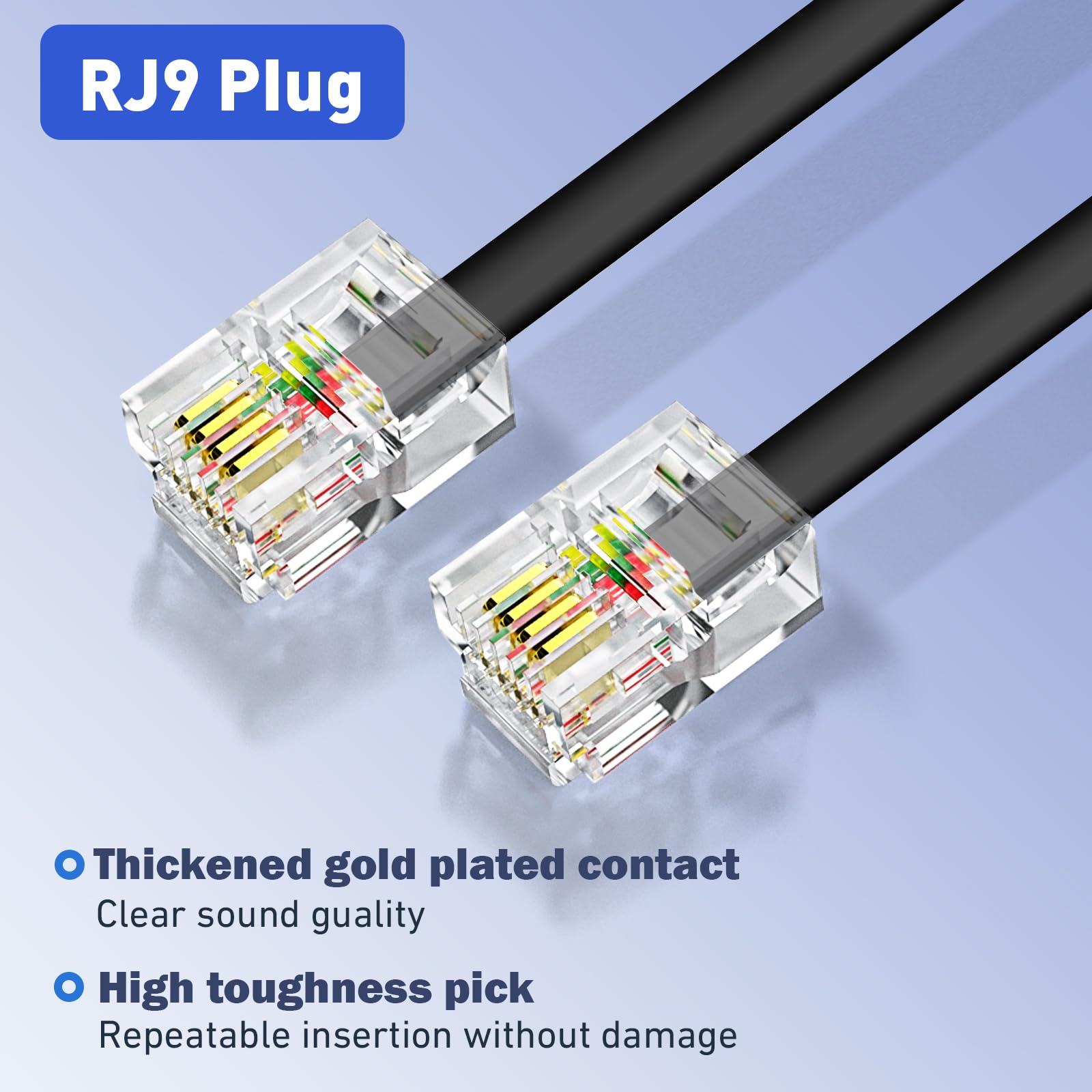 moeverEX Cable de teléfono, cable de teléfono, cable de auricular, negro, paquete de 2, compatible universalmente