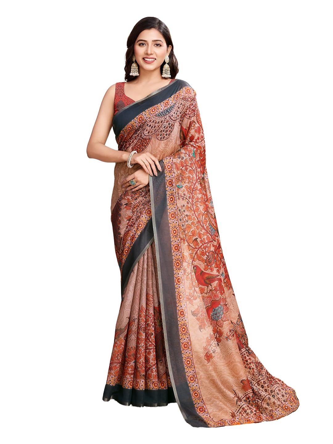 Pure Linen Handloom Saree | Gota Patti Work Zari Border Sari with Blouse Piece | Office Summer Festival Bohemian | Free Size-picture-10