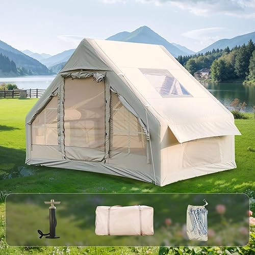 Miniatura 3 de Tienda de campaña inflable con bomba, para 4 a 6 personas, impermeable, para acampar, senderismo, fácil de instalar, tienda inflable de 4 estaciones