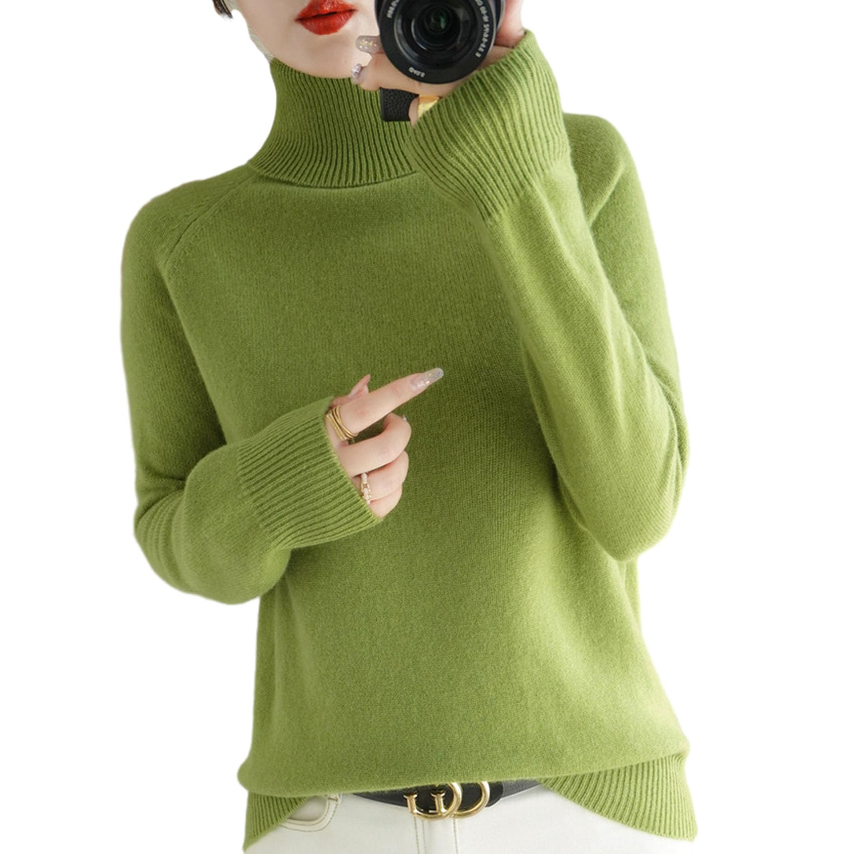 VaryhooneWomen's Solid Turtleneck Knit Sweater,Winter Ribbed Knit Warm Wool Loose Long Sleeve Pullover Jumper