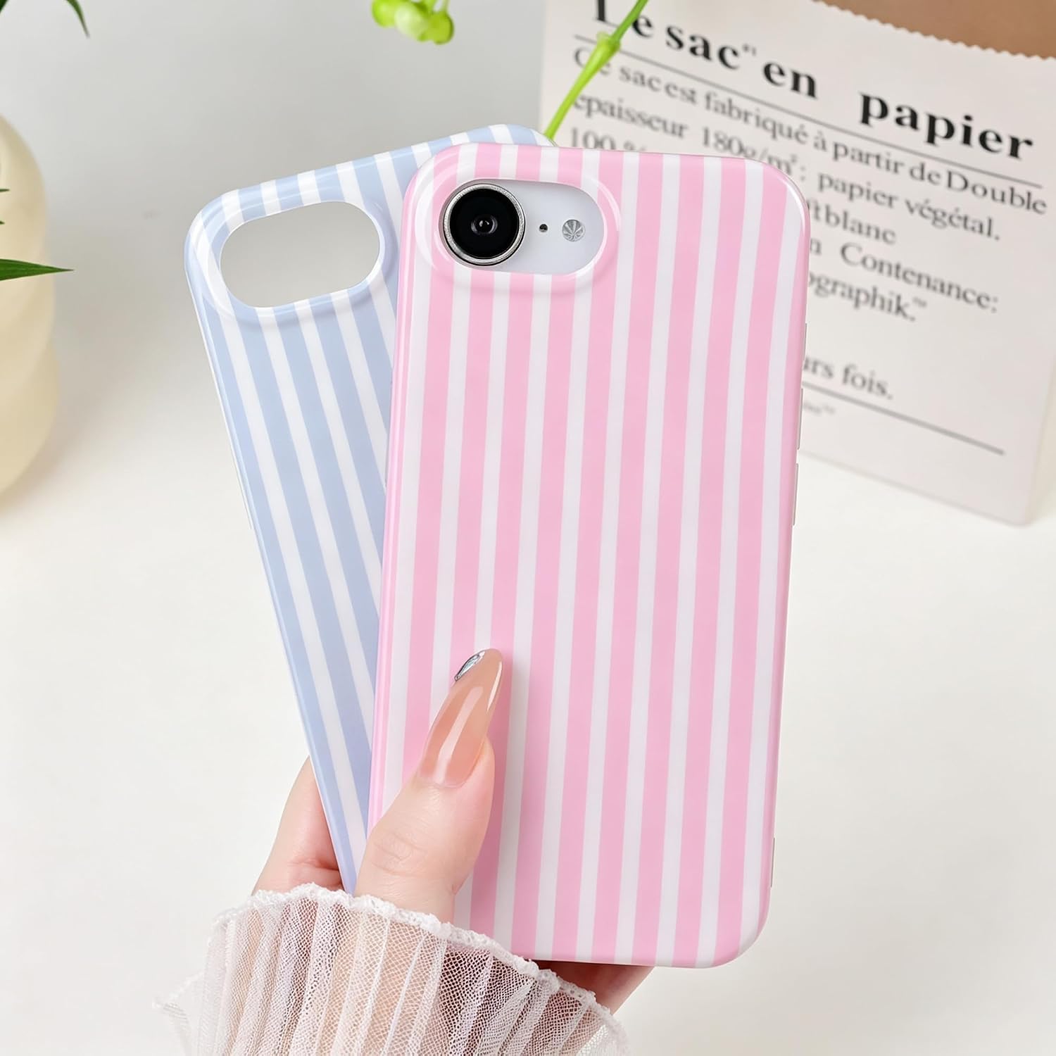 Cute Striped Case for iPhone 16e/17e 6.1",Red/Pink image 4
