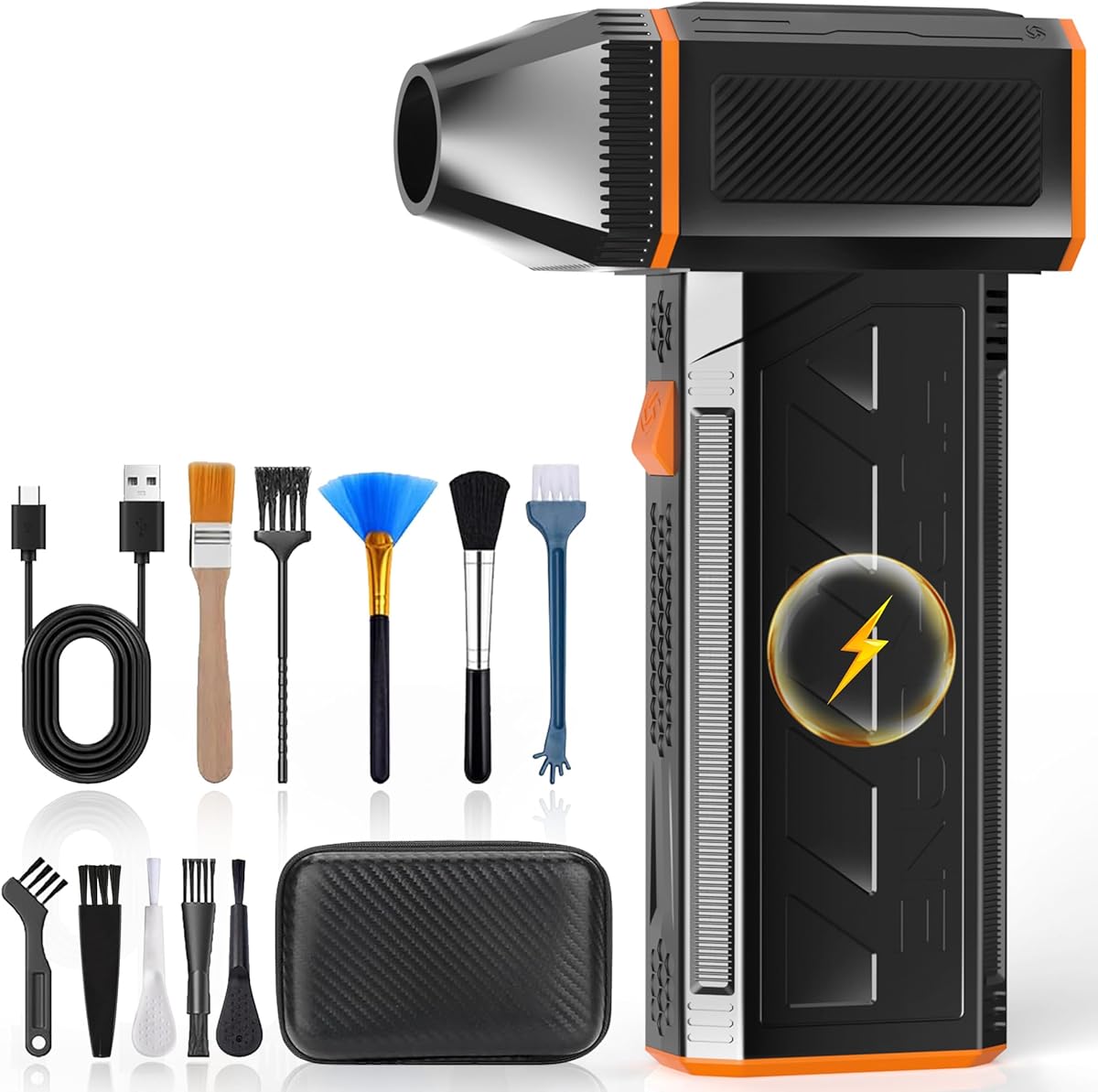 GAMRUXI Compressed Air Duster, Electric Air Blower, Mini Blower Cordless, 3 Gears Adjustable Air Blower Duster, 130000RPM Cordless Air Duster, Hand Held Portable Blower, Keyboard & PC Cleaner(Black)