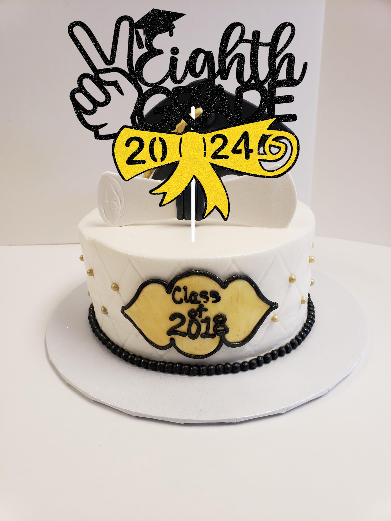 8th Grade Graduation Cake Topper - Gold Glitter 'Out 8th Grade' Decor, Class Of 2024, Party Supplies