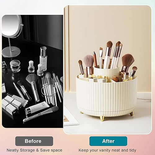 Miniatura 5 de Geora Organizador de brochas de maquillaje, organizador de brochas de maquillaje giratorio de 360, 5 ranuras para brochas de maquillaje,