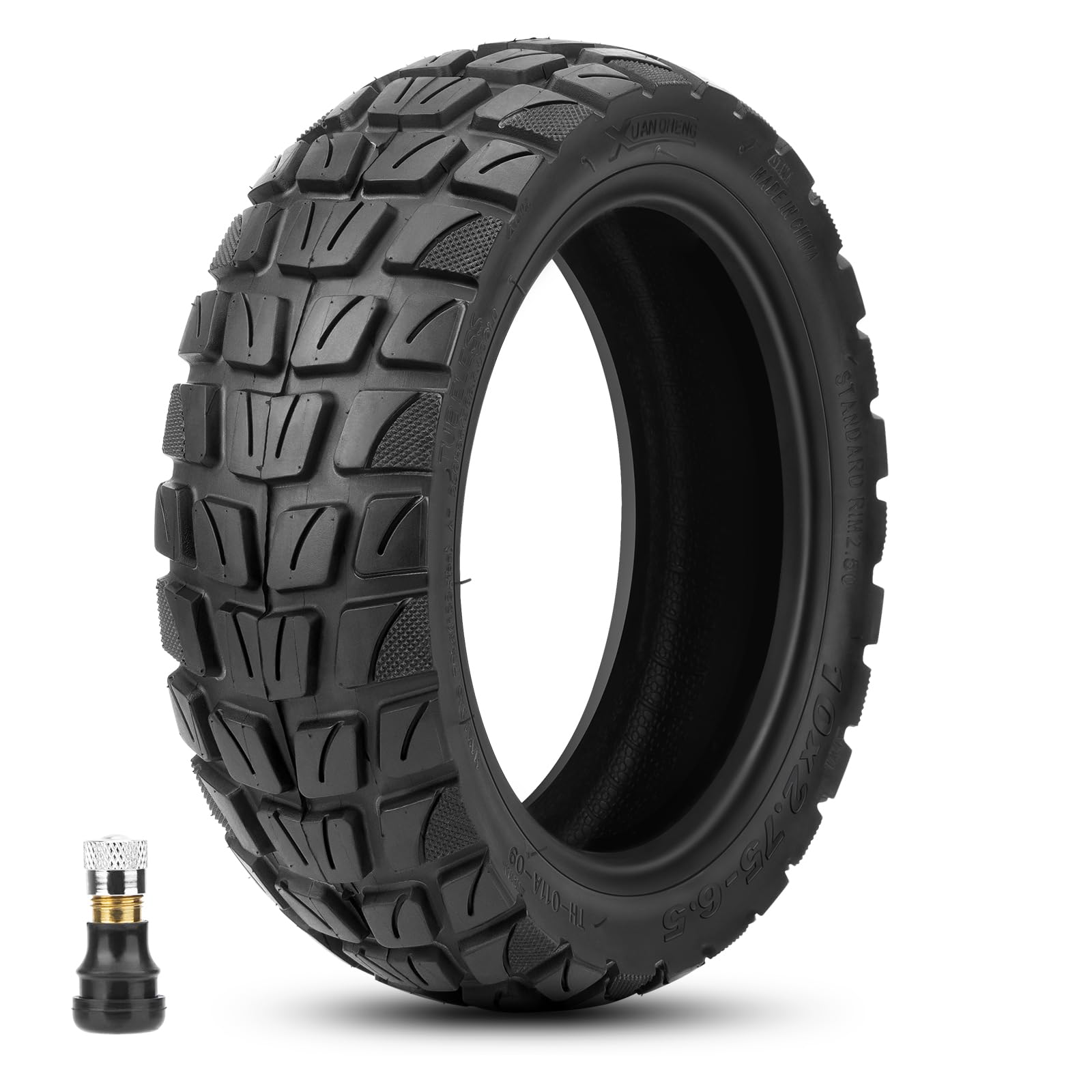 Pneu 10x2.75-6.5 Tubeless Offroad pour Kukirin G2 Master Trotinette Électrique, Pneu Tubeless 10x2.75-6.5 Tout Terrain, 10 Pouces Pneu Sans Chambre a Air avec Valve, Anti-Usure & Dérapant, 1PCS