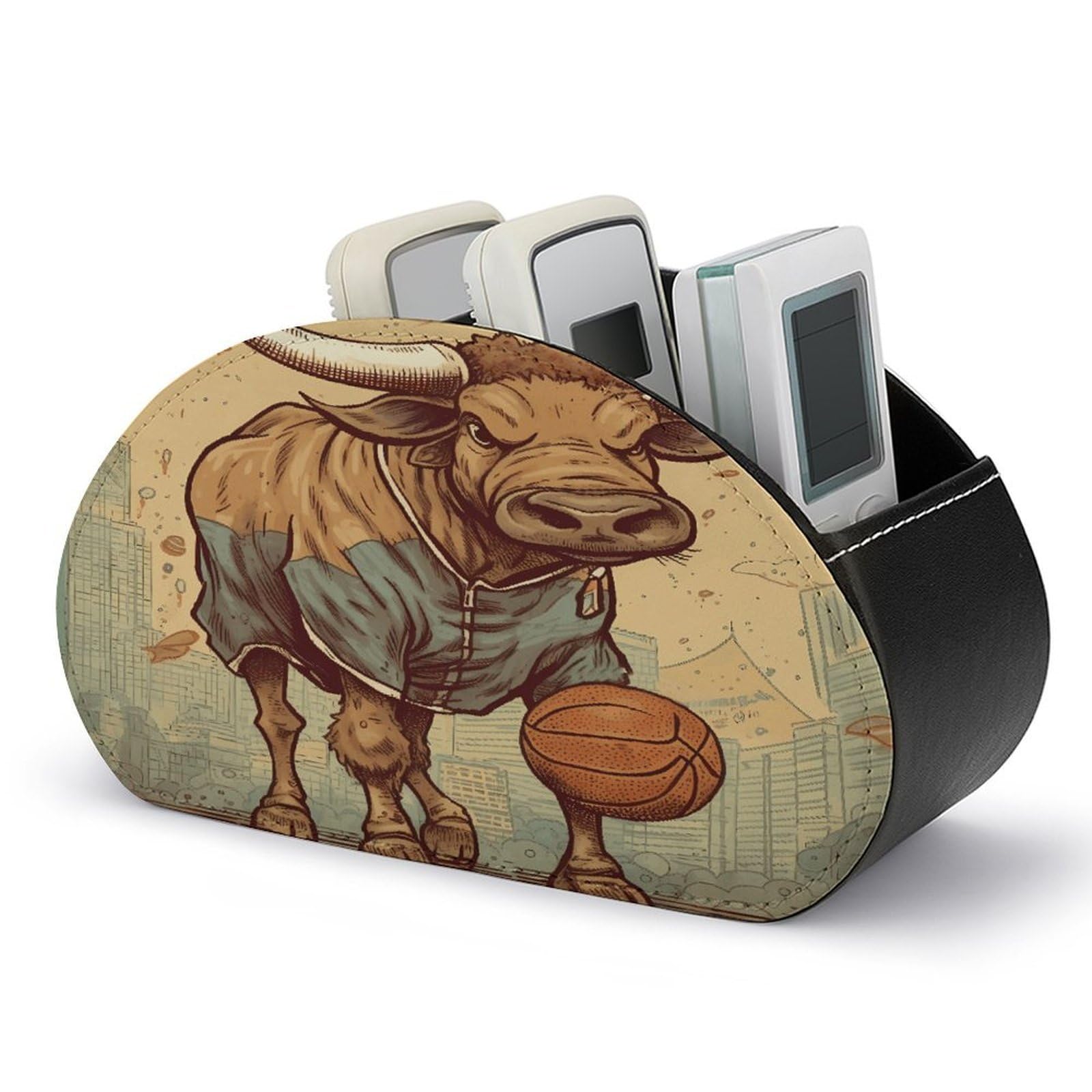 Btcowzrv Style Hand Drawn Bull Pattern Remote Control Holder With 5 Compartments