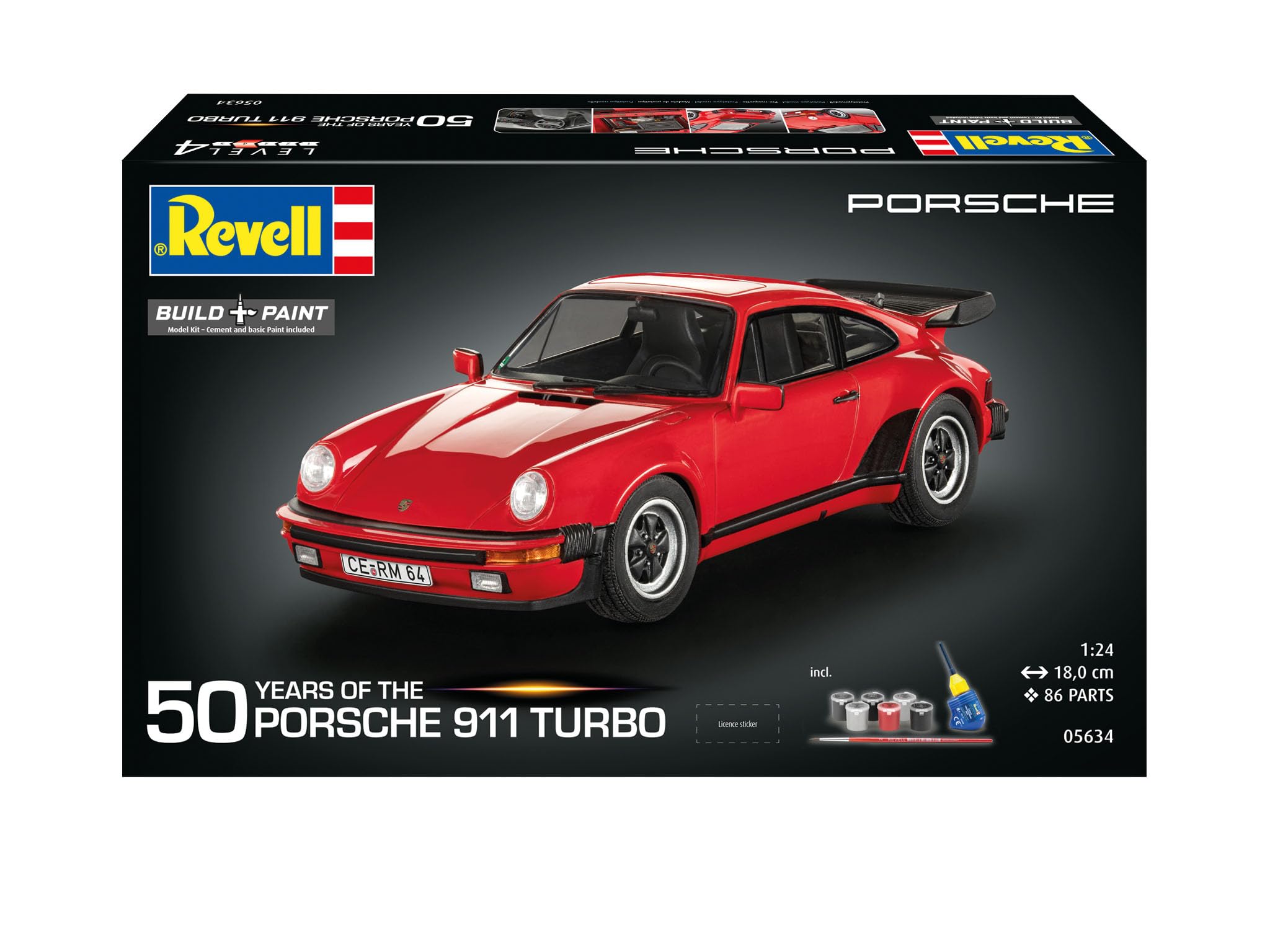 Revell Zestaw upominkowy 05634 Porsche 911 Turbo 50. rocznica skali 1:24 niezbudowany plastikowy model zestaw z akcesoriami