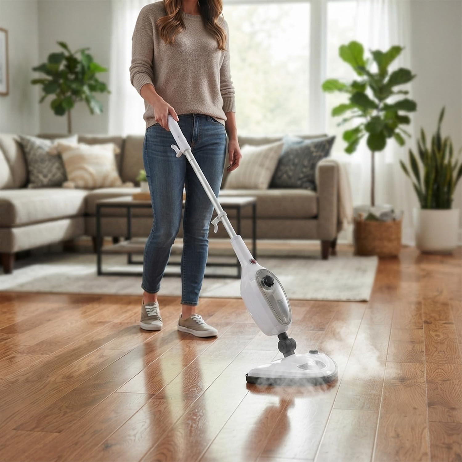 Alivio 10-in-1 Steam Mop Multipurpose Chemical-Free Steamer 700W, Powerful Steam Cleaner with 300ml Water Tank & 10 Accessories for Multi-Surface Floors (White)