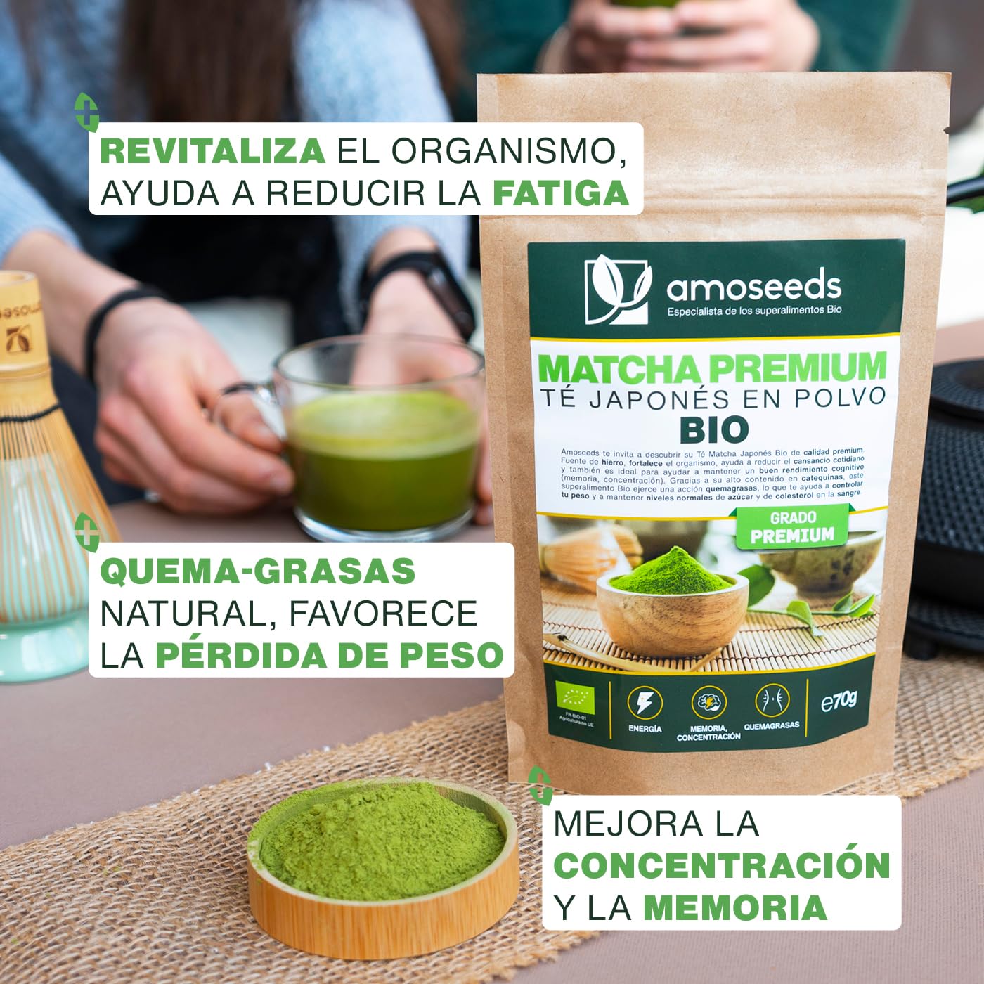 Té Matcha Premium Japonés en polvo Bio 200G | Té Verde Orgánico, Originario de Kagoshima | Tonificante, Drenante