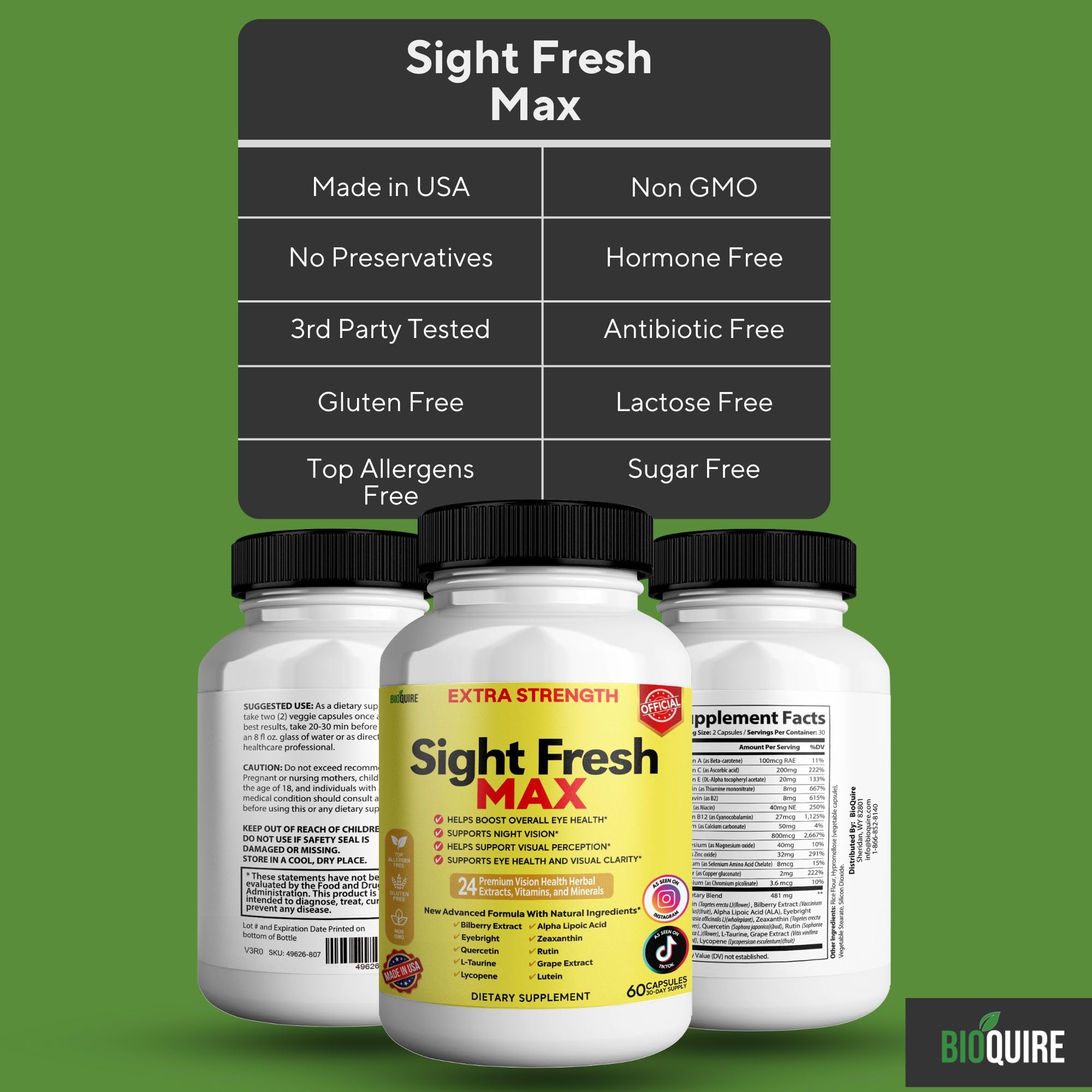 Sight Fresh MAX Vision Support Supplement, 60 Capsules, Extra Strength Eye Health Formula with Bilberry, Lutein, Vitamins, 30 Day Supply (1) — Amazon image 6
