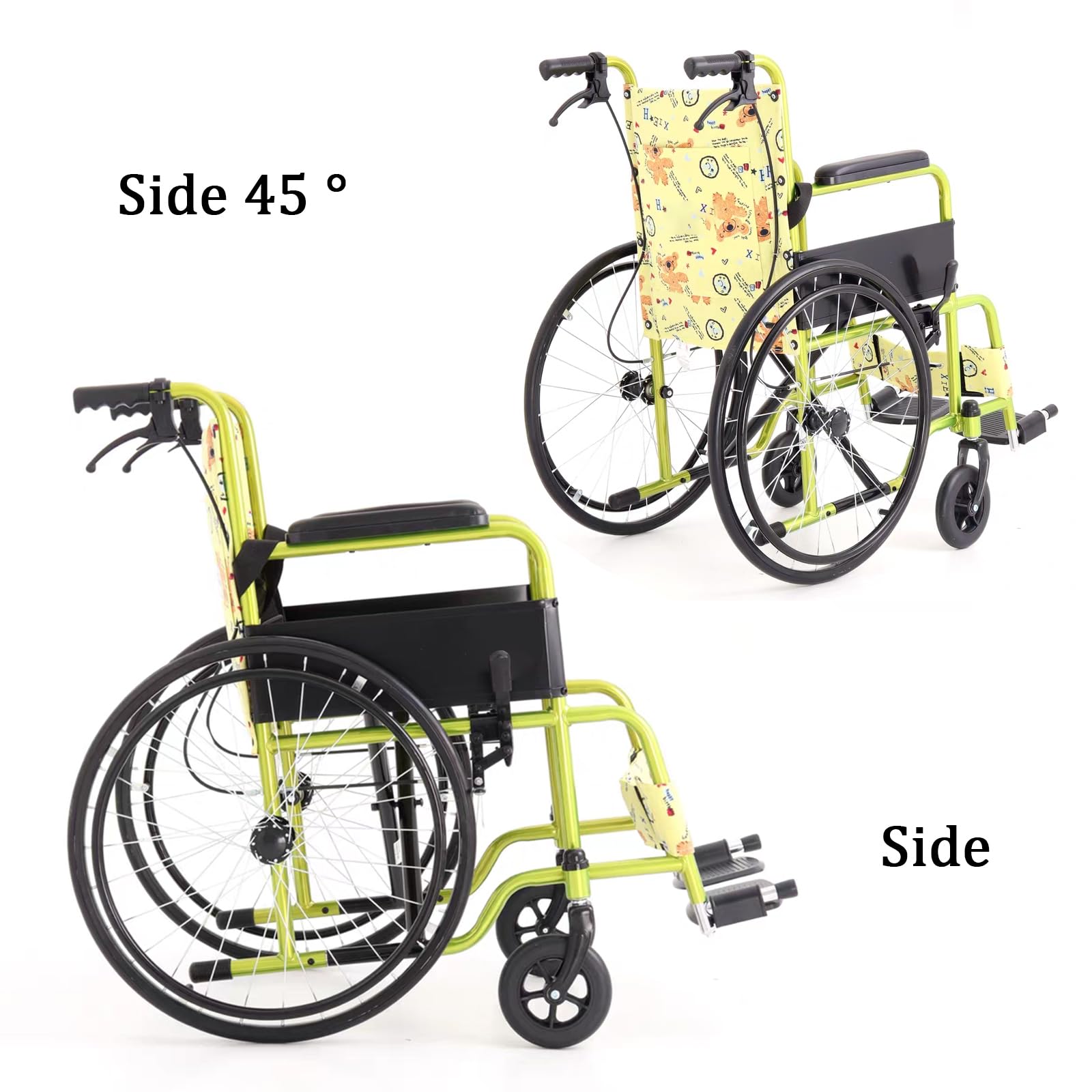 Silla De Ruedas para Niños, Silla De Ruedas De Transporte Plegable Ligera, diseño de Doble Freno, Freno Manual,reposapiés oscilante, Carga 75 kg(96 * 53 * 87cm/37.7 * 20.8 * 34.2in)