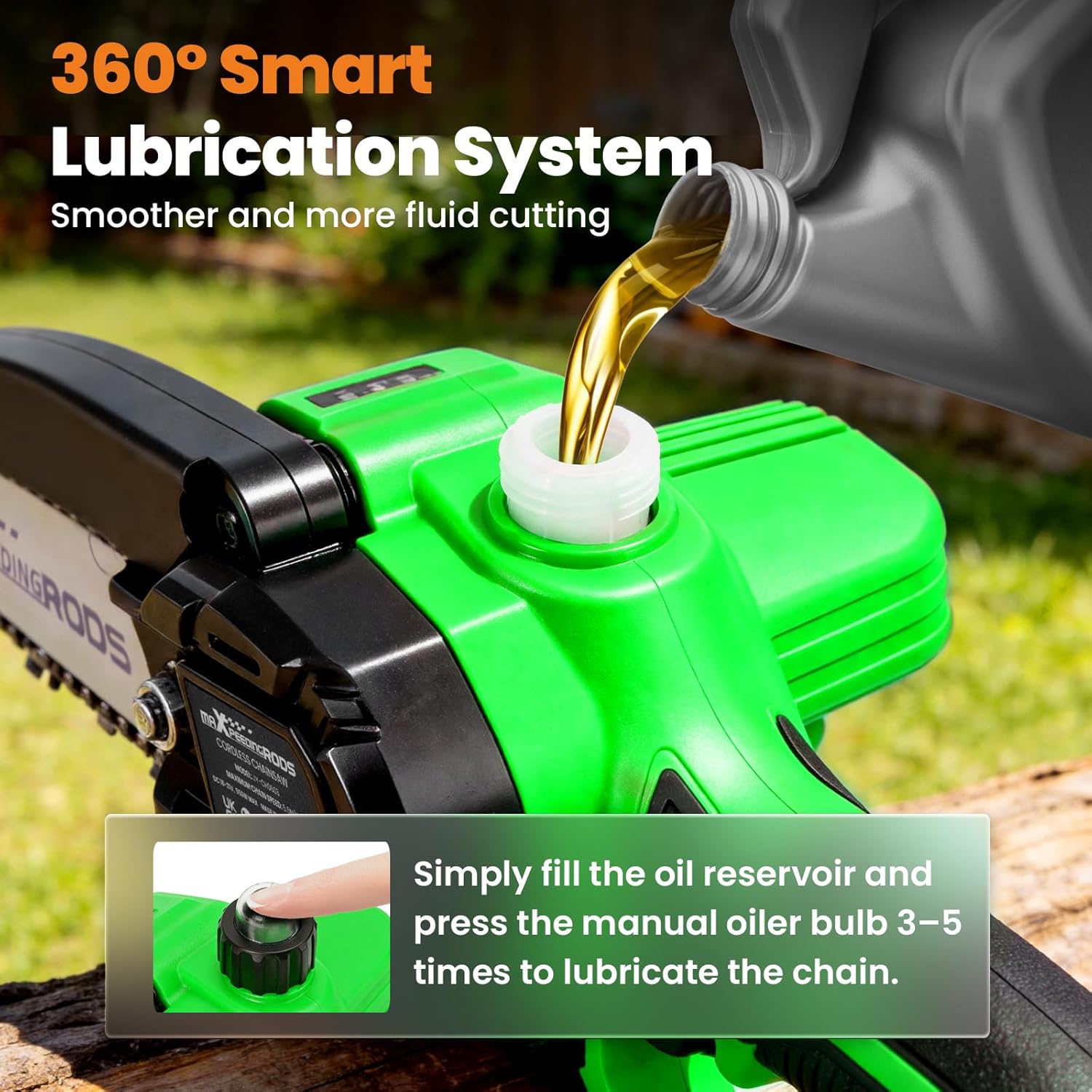 maXpeedingrods Mini Chainsaw Cordless, 6 inch Chainsaw Handheld Power Chain Saws with 2 Batteries, 3 x Durable Chains, Electric Chainsaw Lightweight Handheld Saw for Tree Trimming Wood Cutting, Green