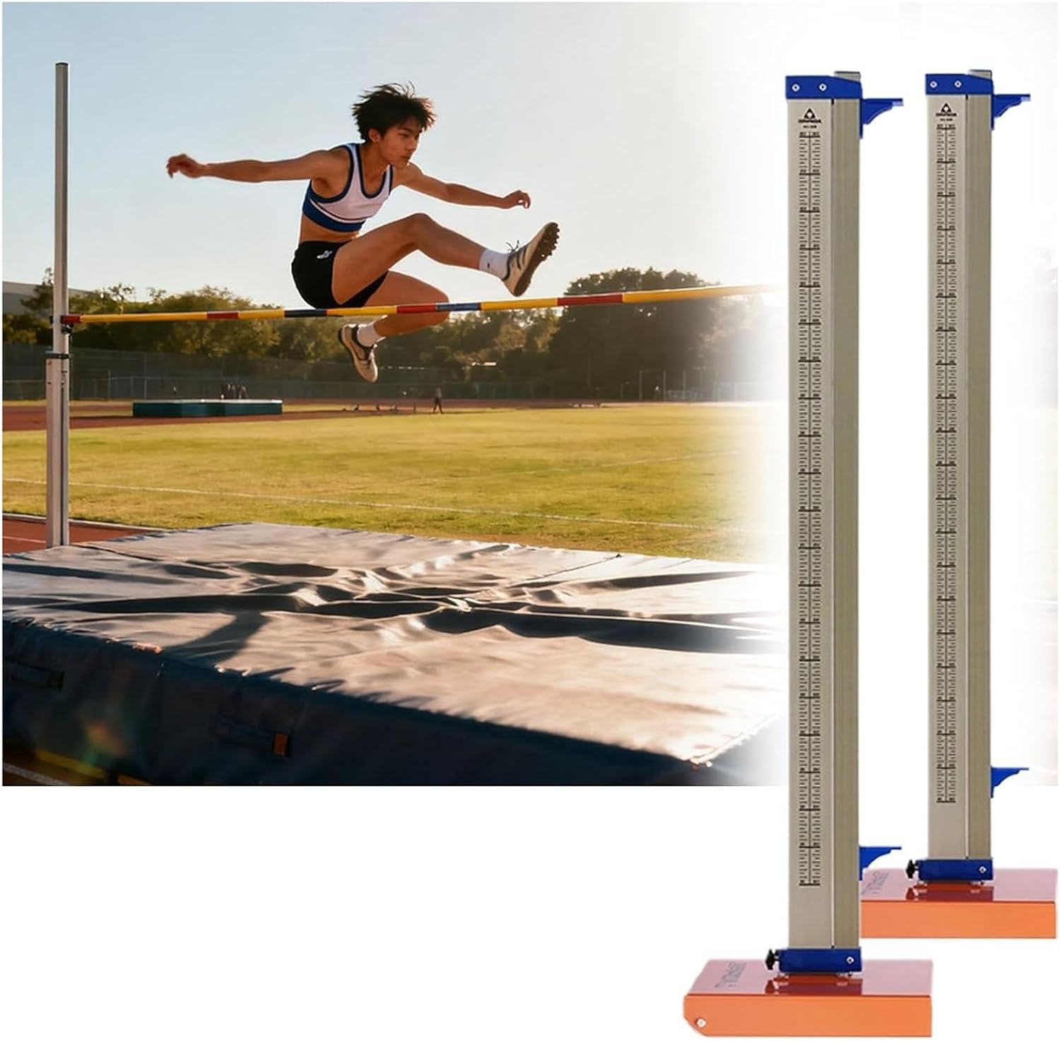 Mobile Track and Field High Jump Standards for Competition, Portable Multi-Bracketed Aluminum High Jumping Stands Height Tester, High School Training Equipment