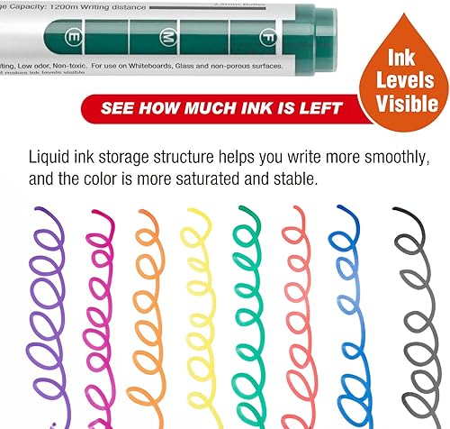 Miniatura 5 de ZEYAR Marcador de borrado en seco con punta de bala de bajo olor, capacidad ultra grande, estructura avanzada de flujo directo, marcador de pizarra