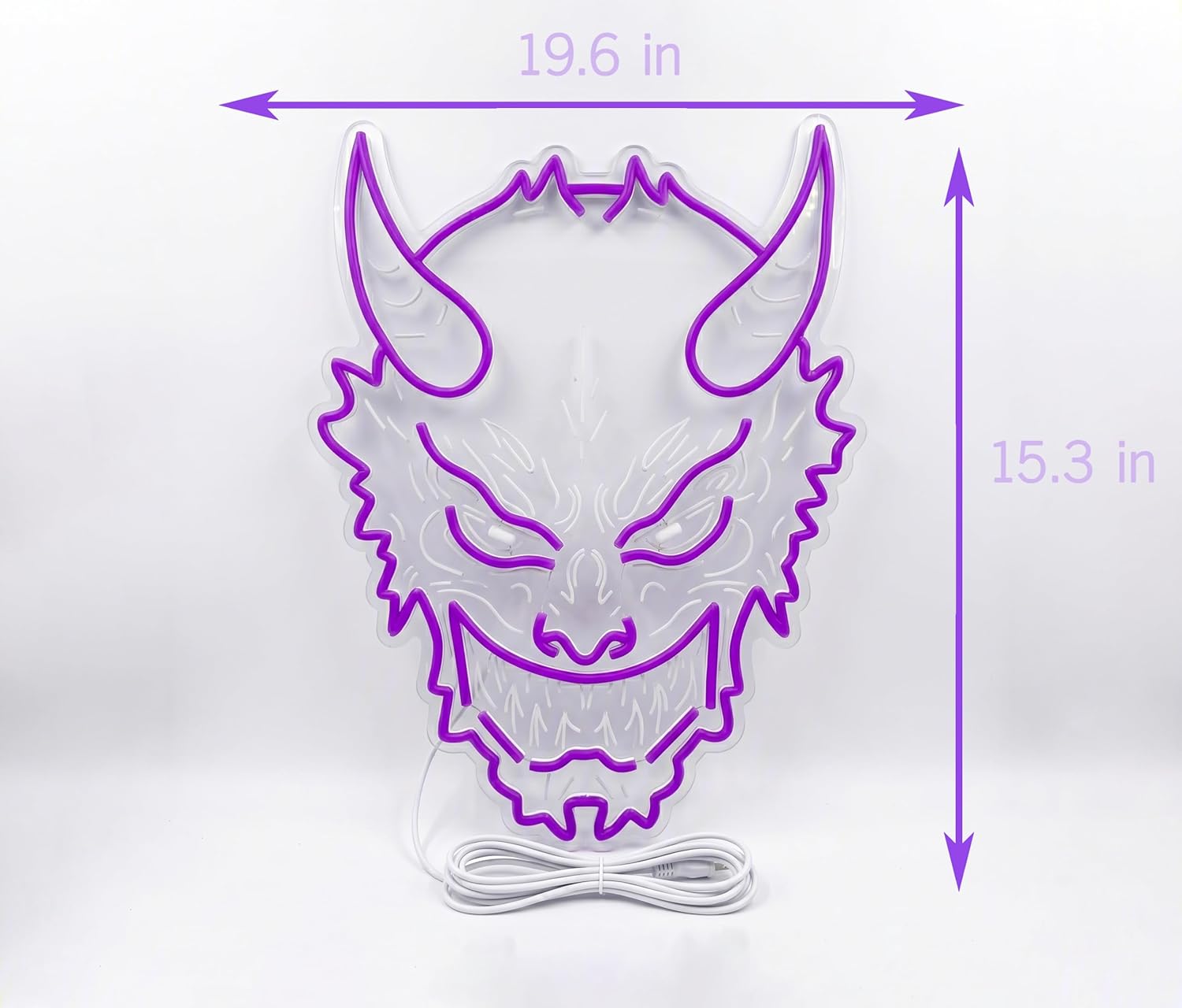 Hannya Mask LED Neon Sign - Cool Purple Demon Face Wall Decor for Streamer Backgrounds, Game Rooms & Tattoo Shops