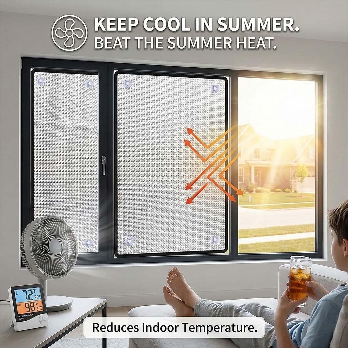 Blackout Window Film Heat Control, Anti-UV Aluminum Foil Sun Blocking Privacy Window Cover, Thermal Insulation Room Darkening with Suction Cups Reusable(Grey Edge,32" W x 64" H)