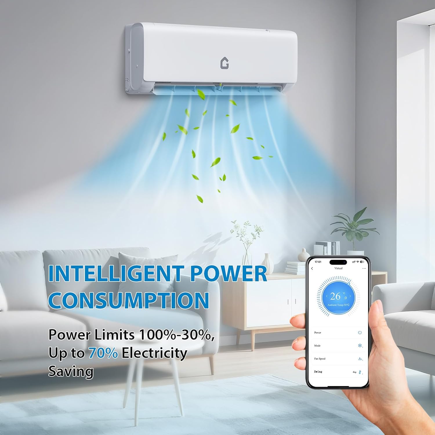 Mini Split Air Conditioner 9000 BTU with 18.5 SEER2 Efficiency, Smart Split Unit AC Cooling/Heating Up to 450 Sq.Ft, Inverter Tech Ductless Air Conditioner with WiFi & Remote Control SEER2 18.5, 9000BTU, 230V image 5 of 9 B0FK4HHNLM