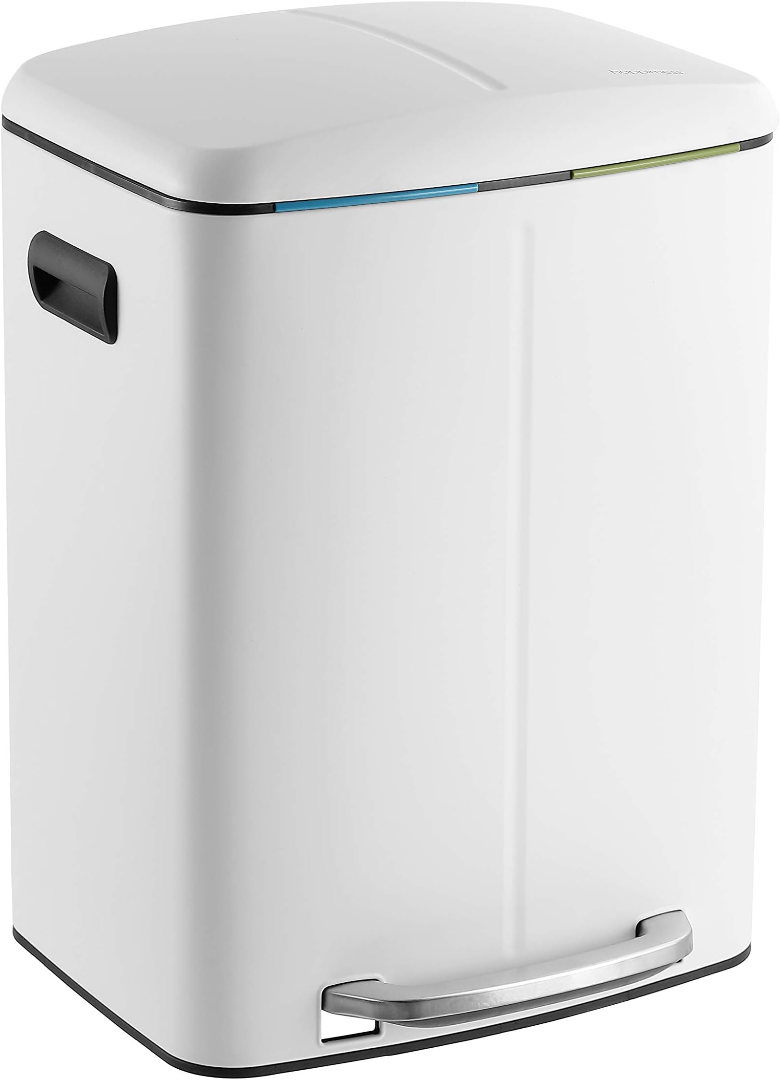 HPM1005C Open Double Bucket Garbage Bin with Soft Close Step, Durable Steel Pedal for Home, Office, Kitchen Trash Can, 10.5 Gallon, White