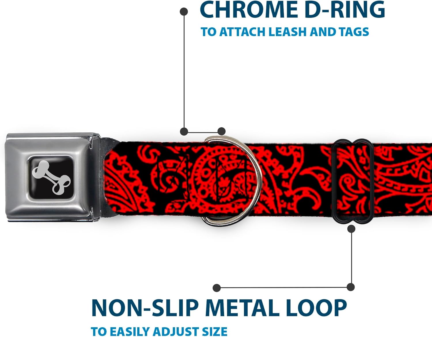 Buckle-Down Seatbelt Buckle Dog Collar - Bandana/Skulls Black/Red - 1.5" Wide - Fits 18-32" Neck - Large