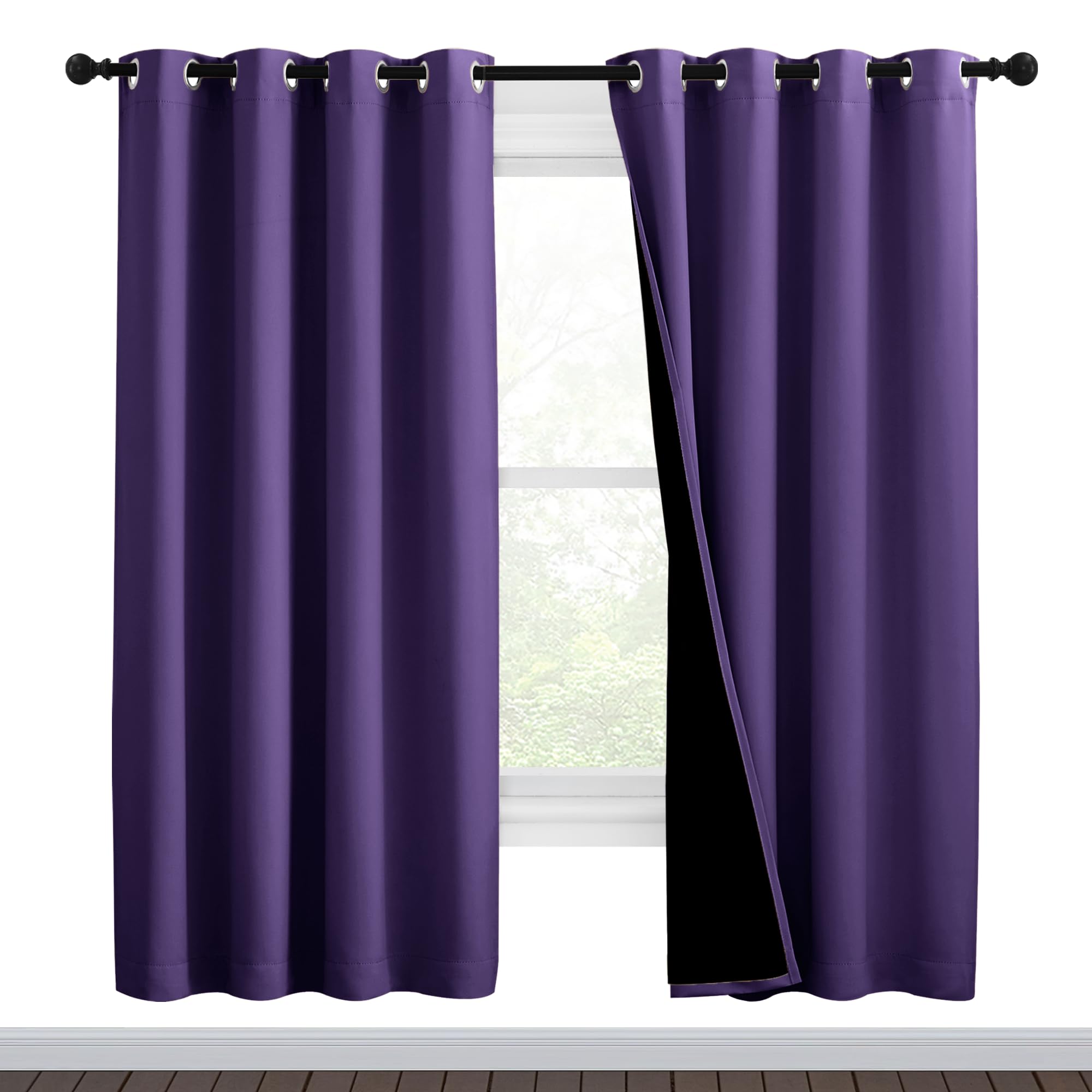 NICETOWN Lilac Purple Full Shade Curtain Panels, Pair of Thermal Insulated &amp; Energy Efficiency Blackout Curtains for Living Room Windows, Lined Silky Performance Window Dressing (46" Wide x 72" Long)