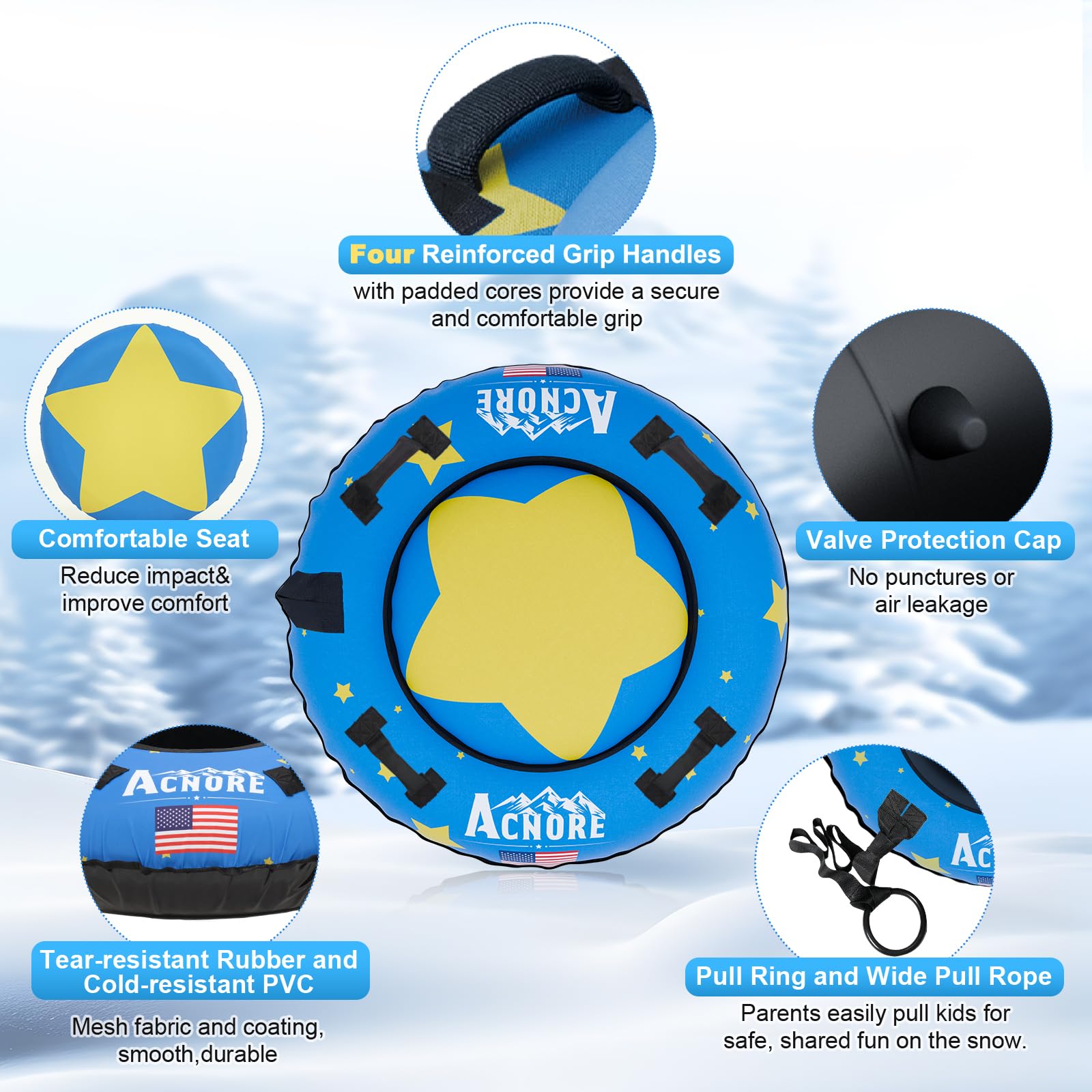 Heavy-Duty Inflatable Snow Tube For Sledding,Foldable Snow Sled With 4 - View #7