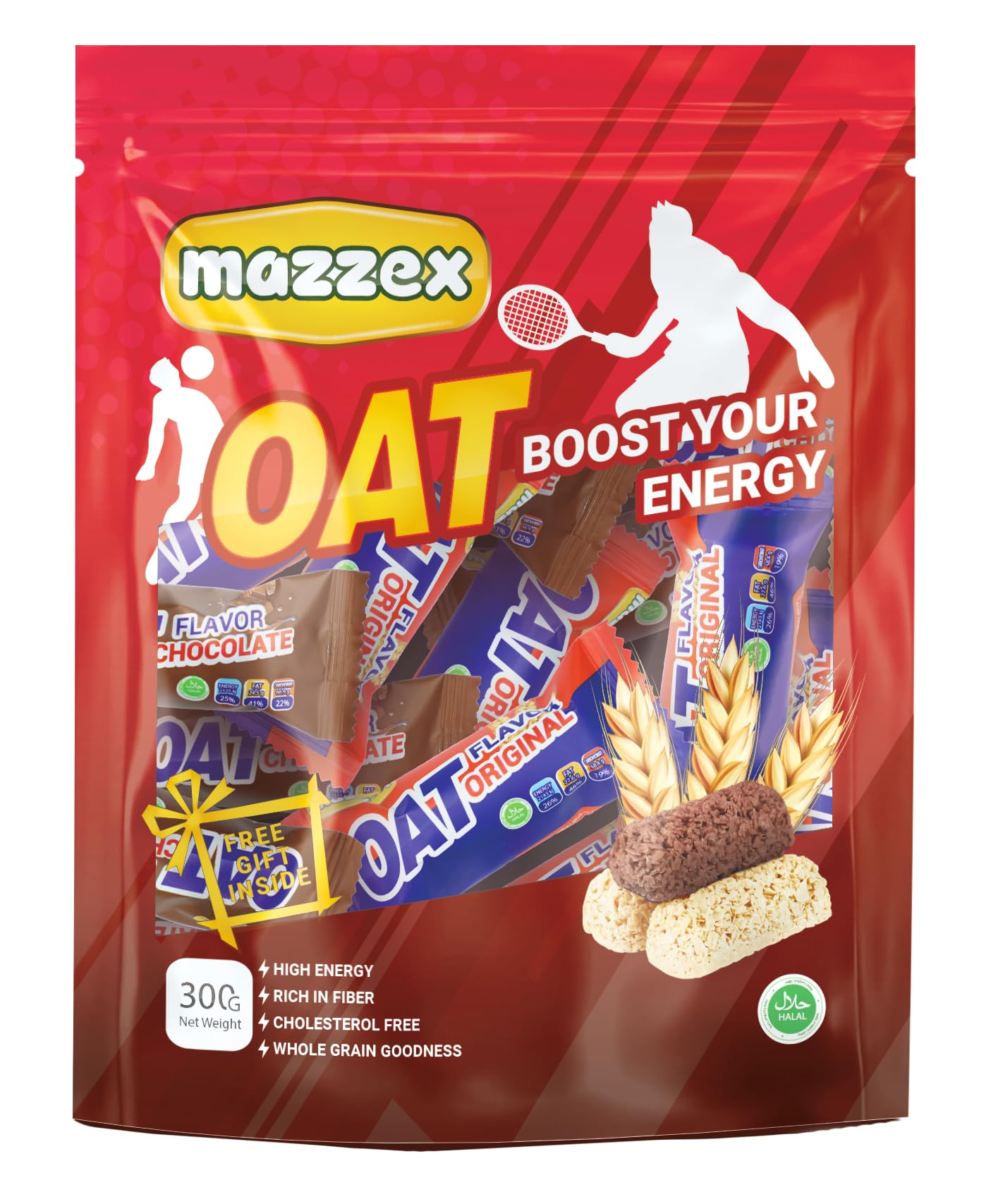 Mazzex OAT Choco - Boost Your Energy | High Fiber Original & Chocolate Protein Oat Bars with Whey, Soybean & Wheat Protein | Cholesterol-Free Includes Surprise Gifts - 300g Pack